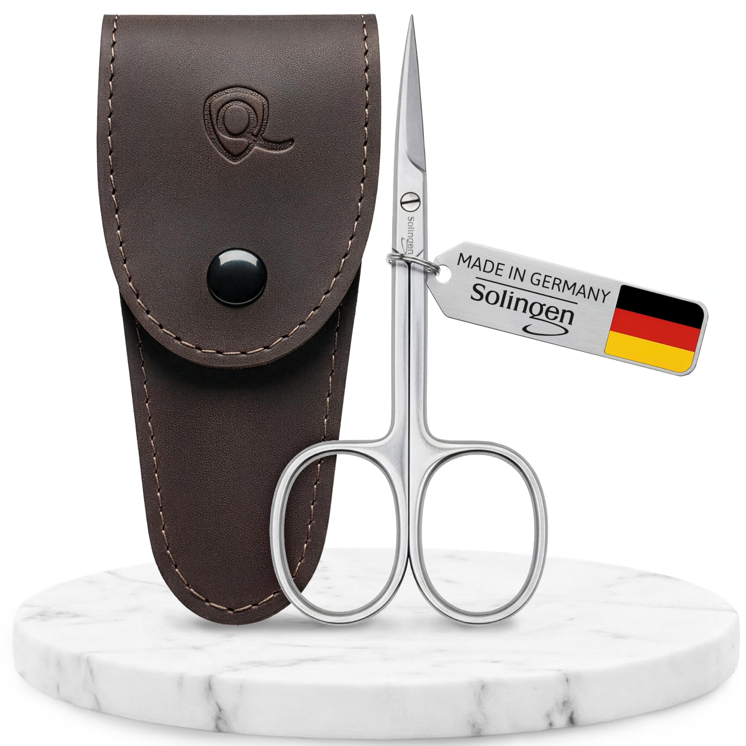 Solingen Curved Cuticle Scissors – Precision German Steel for Manicure & Pedicure, Eyebrow & Eyelash Grooming, Extra Sharp with Premium Storage Case Brown Cuticle