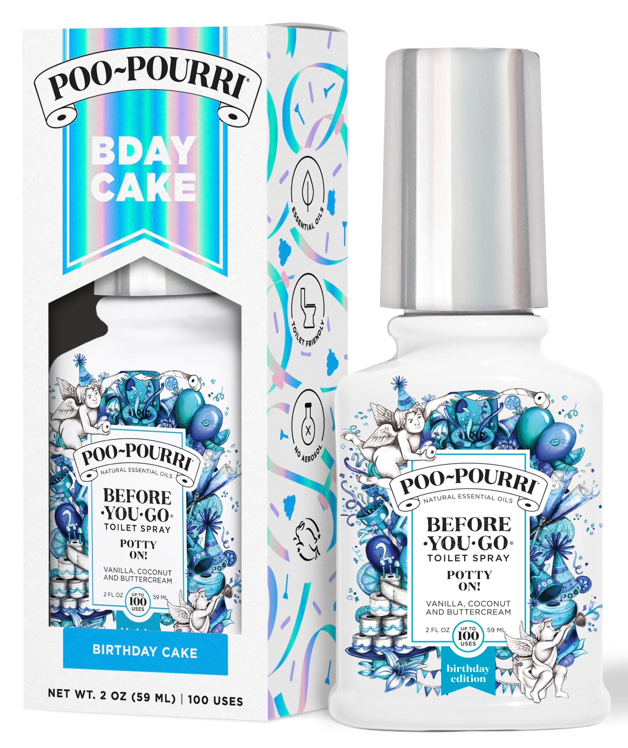 Poo-Pourri Before-You-Go Toilet Spray, Birthday Cake Potty On!, 2 Fl Oz - Vanilla, Coconut and Buttercream