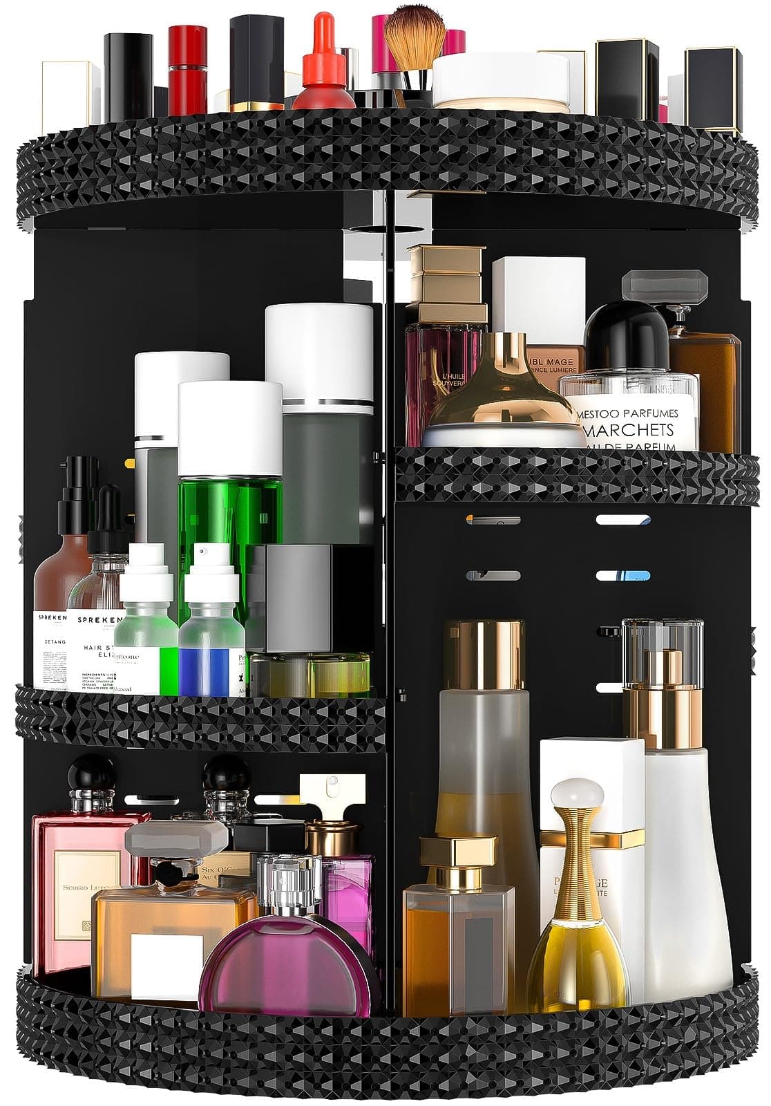360 Degree Rotating Makeup Organizer for Vanity, Extra Large Capacity Beauty Organizer, Adjustable DIY 7 Layers Perfume Organizer, Skincare Organizers Fits AII Cosmetics and Accessories(Black) Black XL