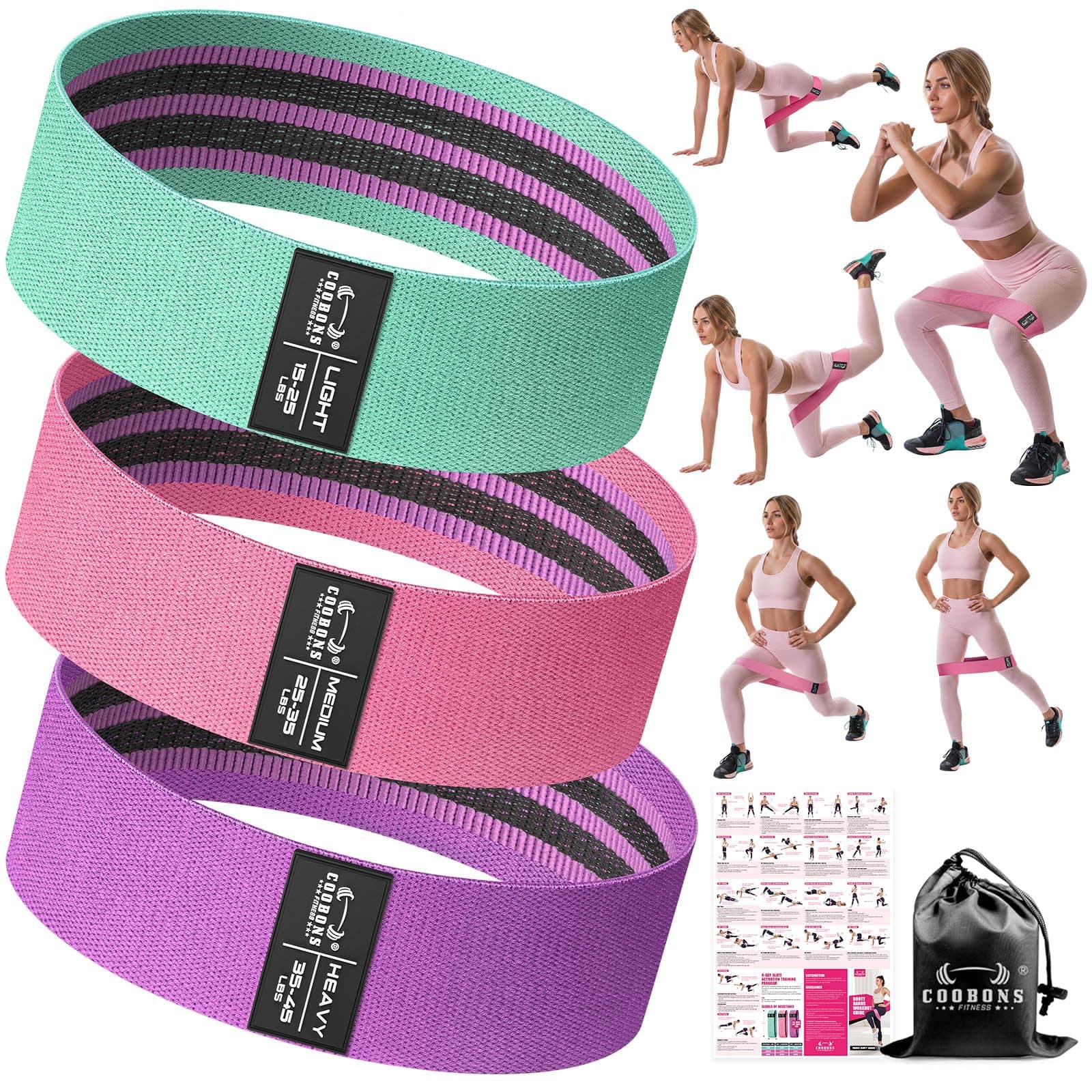 Fabric Resistance Bands for Working Out - Exercise Bands for Women and Men, Booty Bands for Legs and Glute, Yoga, Pilates, Rehab, Fitness and Home Workout Pink