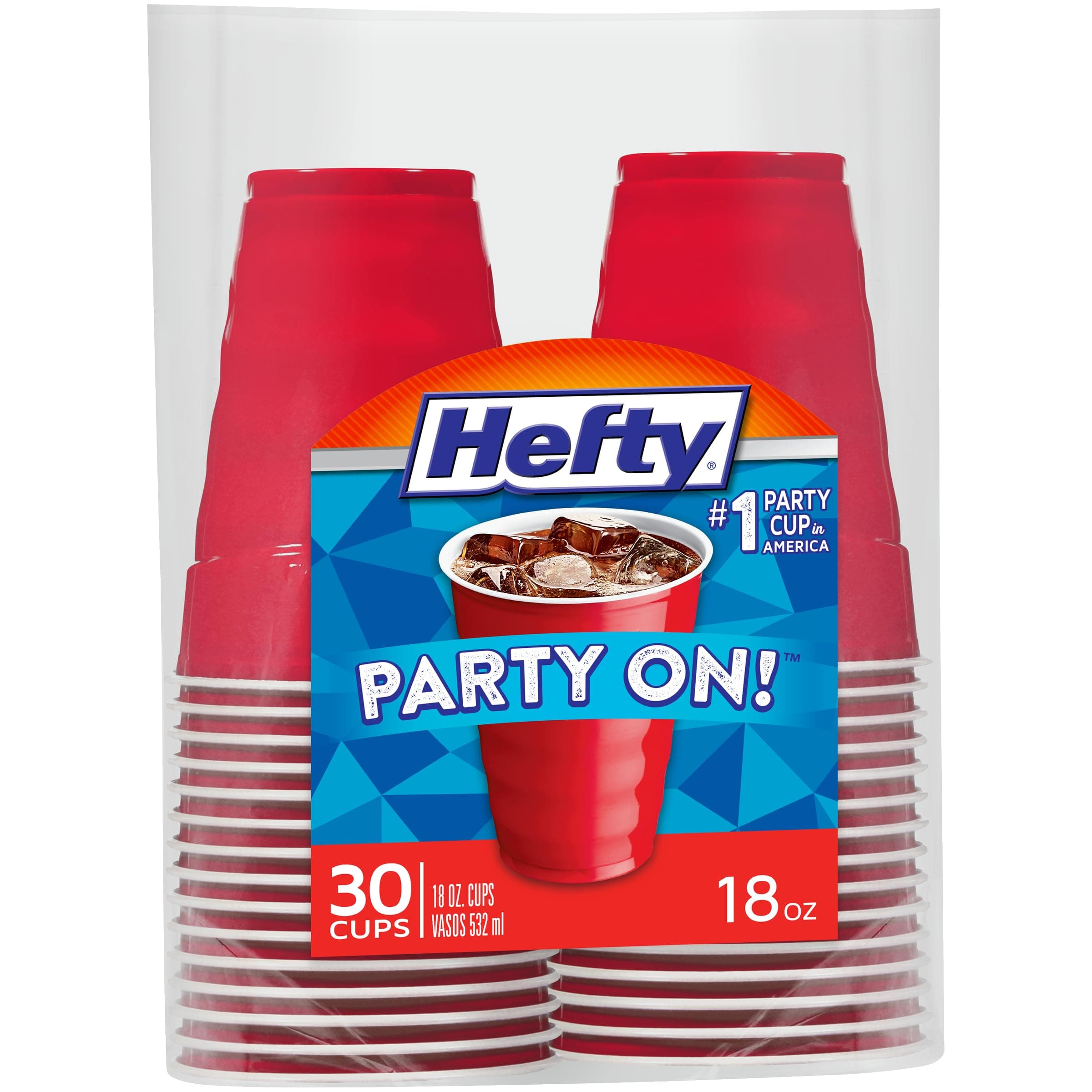Hefty Party On Disposable Plastic Cups, Red, 18 Ounce, 30 Count 18 Ounce 18 Ounces