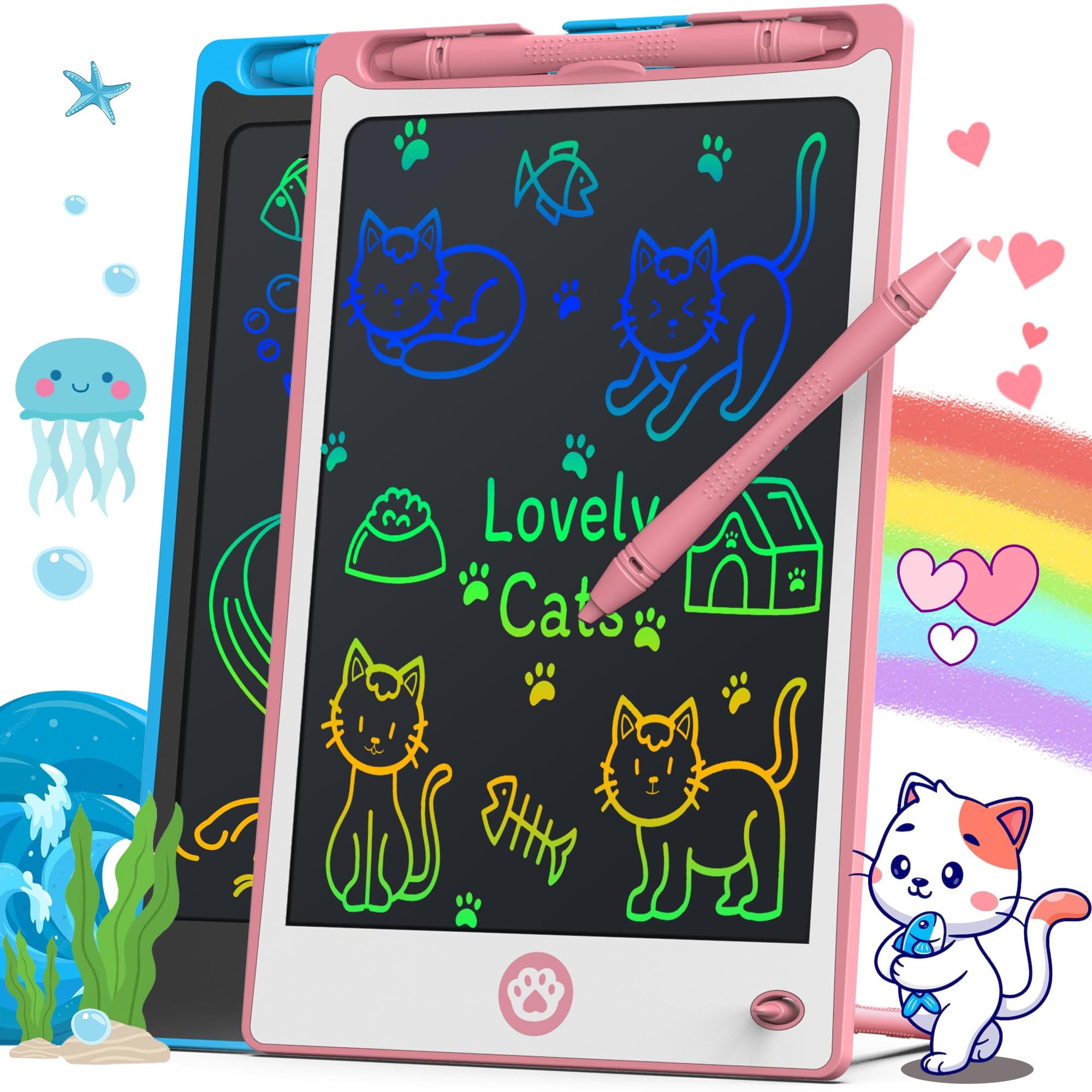Hockvill LCD Writing Tablet for Kids 8.8 Inch, Toys for Girls Boys Drawing Pad for 3 4 5 6 7 Year Old Kid, Toddler Magnetic Doodle Board Travel Essential Christmas Birthday for Children BluePink 6"W x 9"H Pinkblue