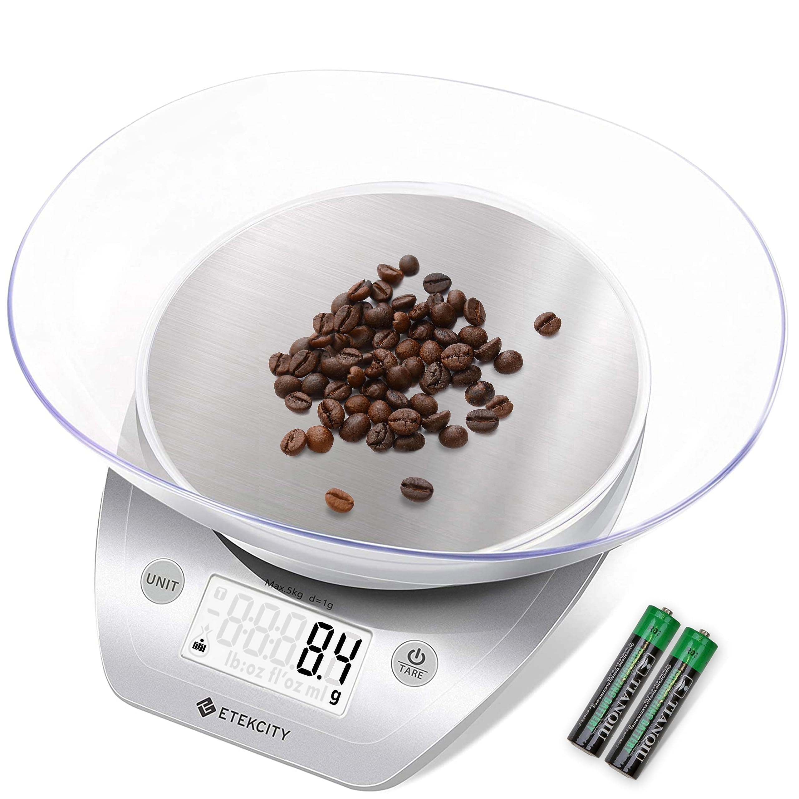 Etekcity 0.1g Food Kitchen Scale, Bowl, Digital Grams and Ounces for Weight Loss, Dieting, Baking, Cooking, and Meal Prep, 11lb/5kg, Stainless Steel Silver 11lb Arctic Sliver