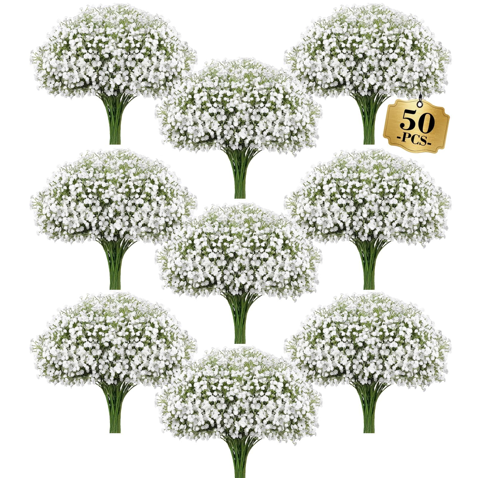 Babys Breath Artificial Flowers Bulk 50Pcs, Real Touch Faux Flower Flores Fake Babies Breath Long Stem for Tall Vase, White Bridal Bouquet, Wedding Reception Decor, Indoor Home Party Floral Decoration