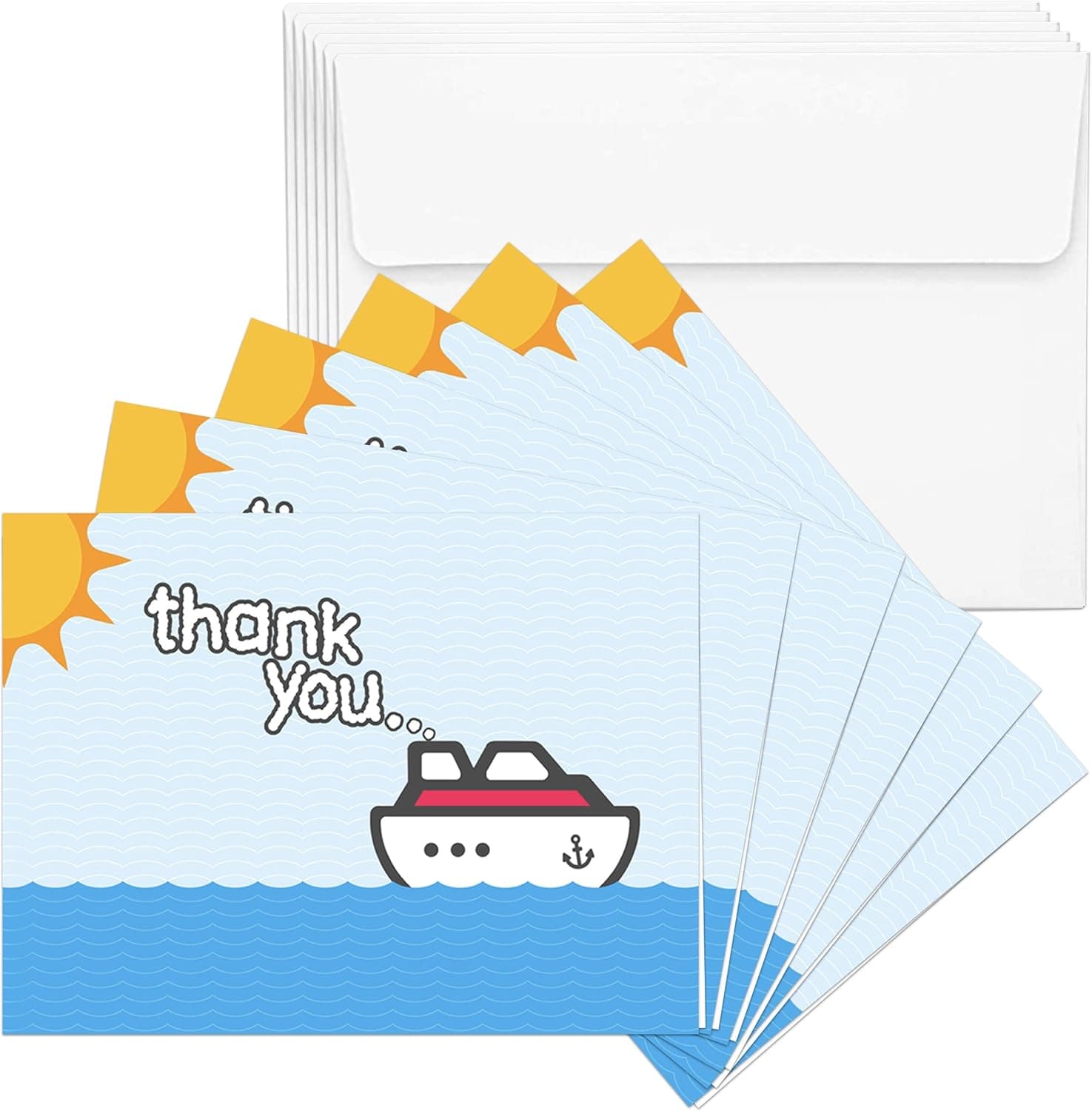 Cruise On Cruise Staff Thank You Cards (6 Pack), Elegant Appreciation Cards for Crew, Servers & Hosts, Premium Quality, Blank Inside for Personalized Messages, Cruise Gift