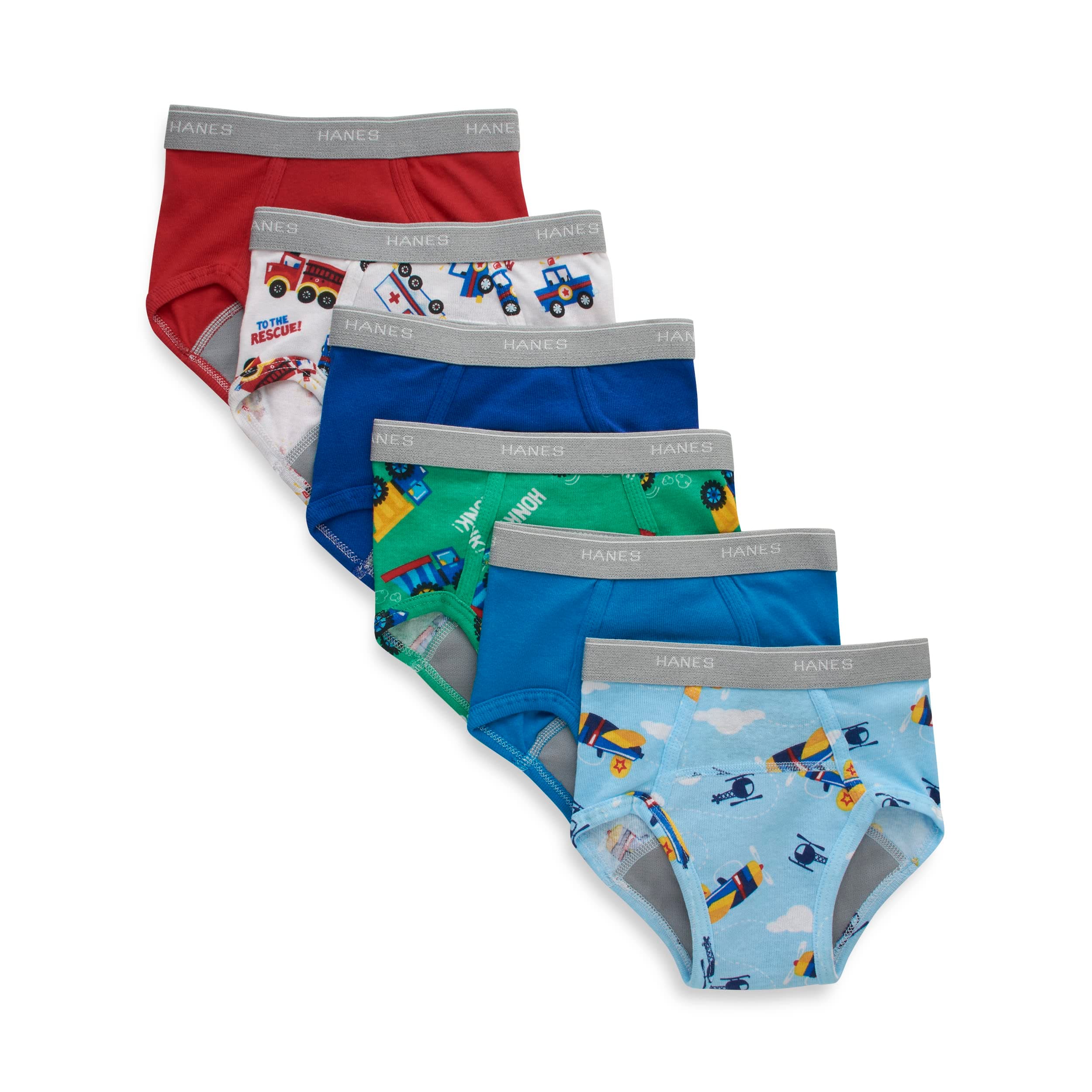 Hanes Toddler Boys' Potty Trainer Underwear, Light Leaks Boxer Briefs & Briefs Available, 6 & 7 Pack Briefs Briefs - Blue - 6 Pack 4-5T