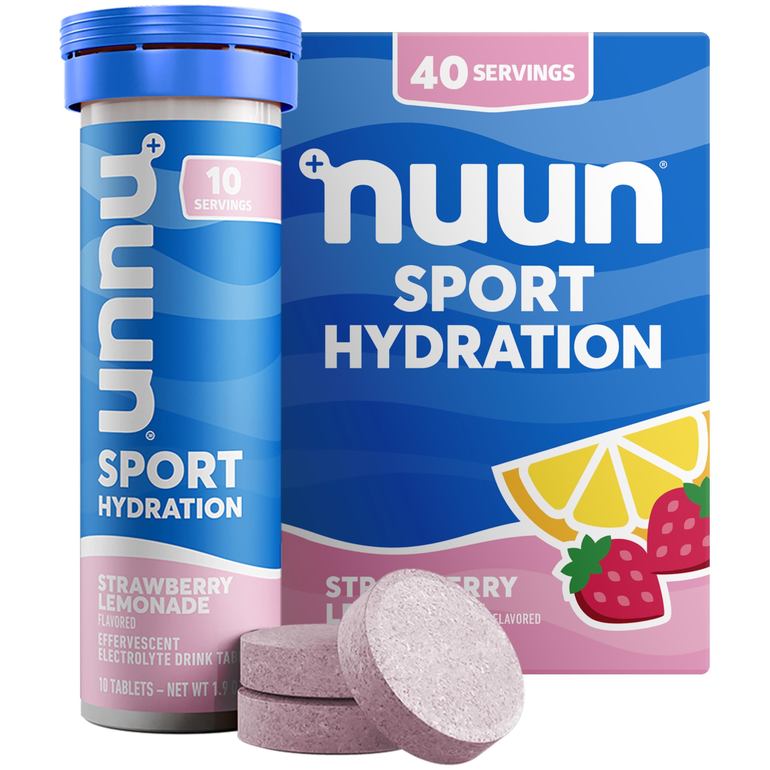 Nuun Sport Electrolyte Tablets with Magnesium, Calcium, Potassium, Chloride & Sodium, Gluten Free & Vegan, Strawberry Lemonade, 4 Pack (40 Servings Total) Strawberry Lemonade 10 Count (Pack of 4)