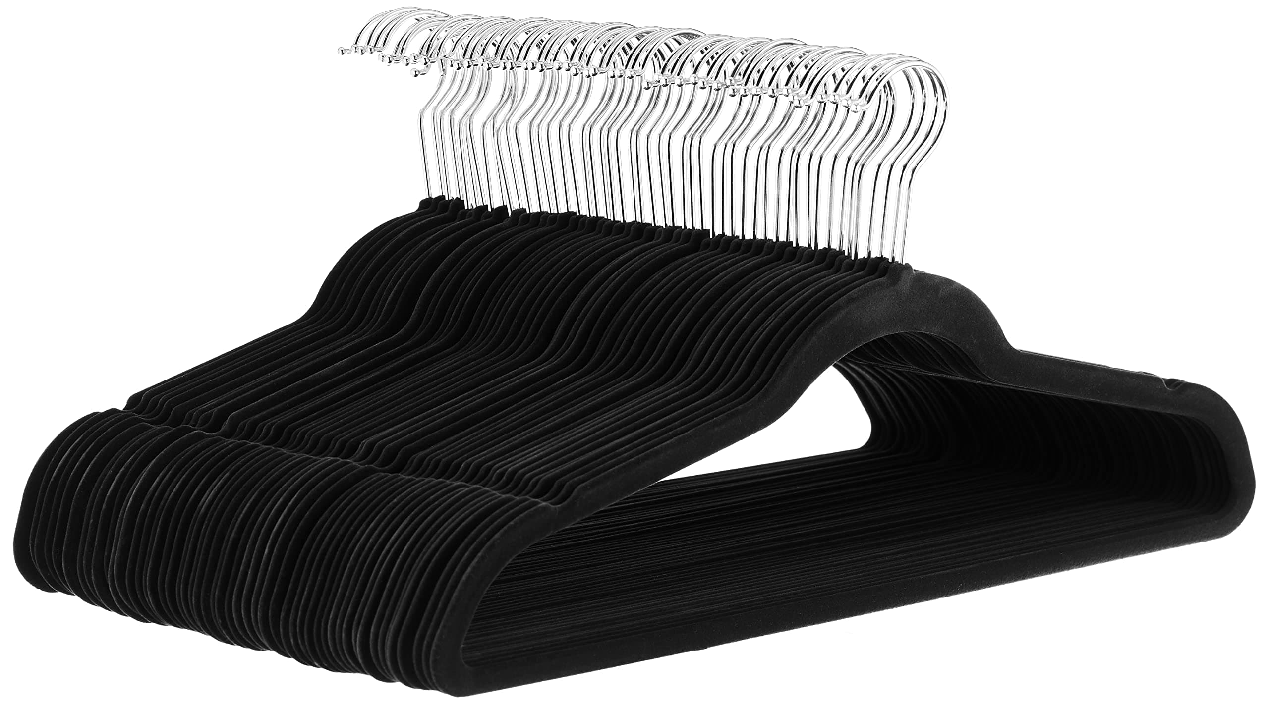 Amazon Basics Slim, Velvet, Non-Slip Suit Clothes Hangers, Pack of 50, Black Black Pack of 50