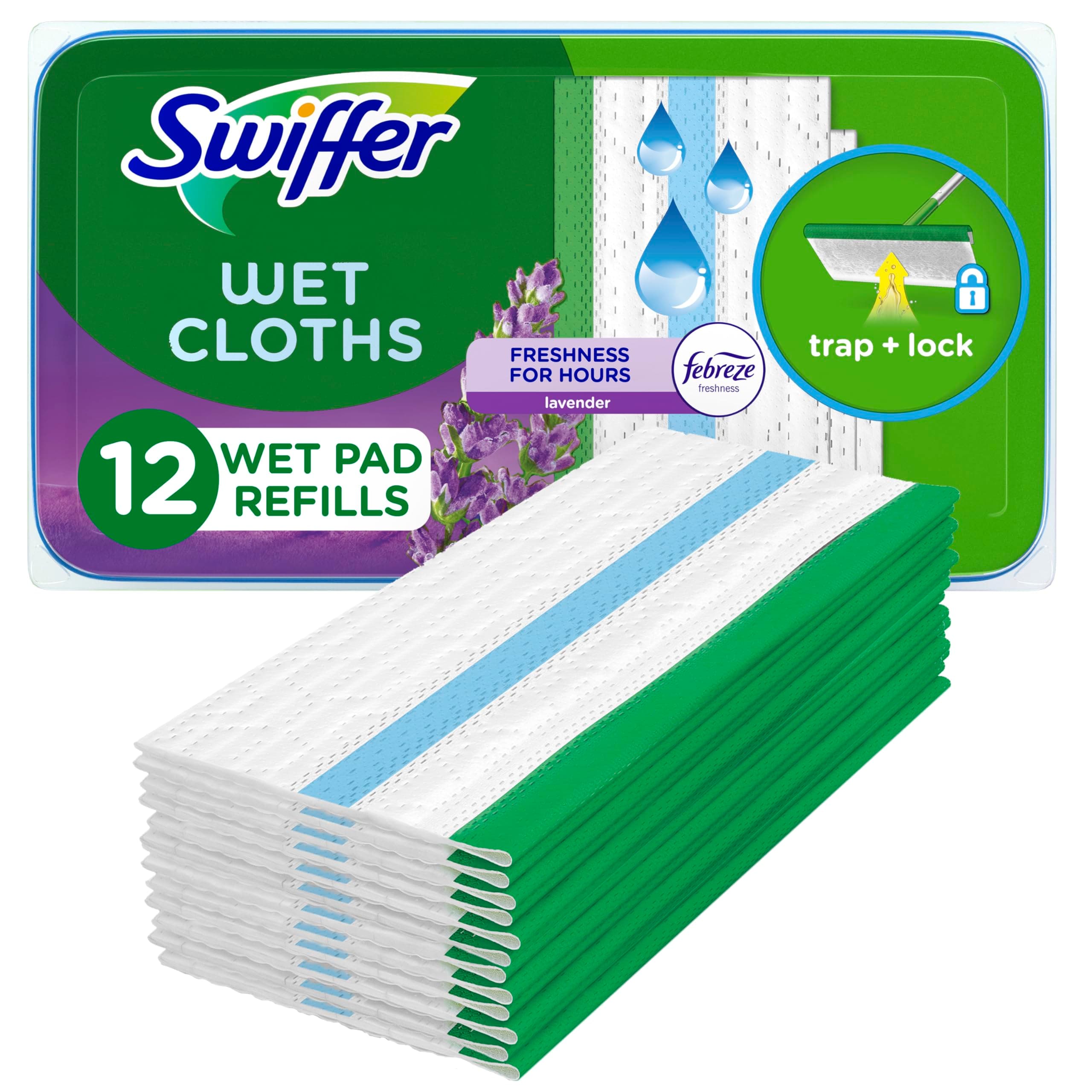 Swiffer Sweeper Wet Mopping Pad Refills for Floor Mop with Febreze Lavender Scent, 12 Count (Packaging May Vary) Lavender 12 Count (Pack of 1)