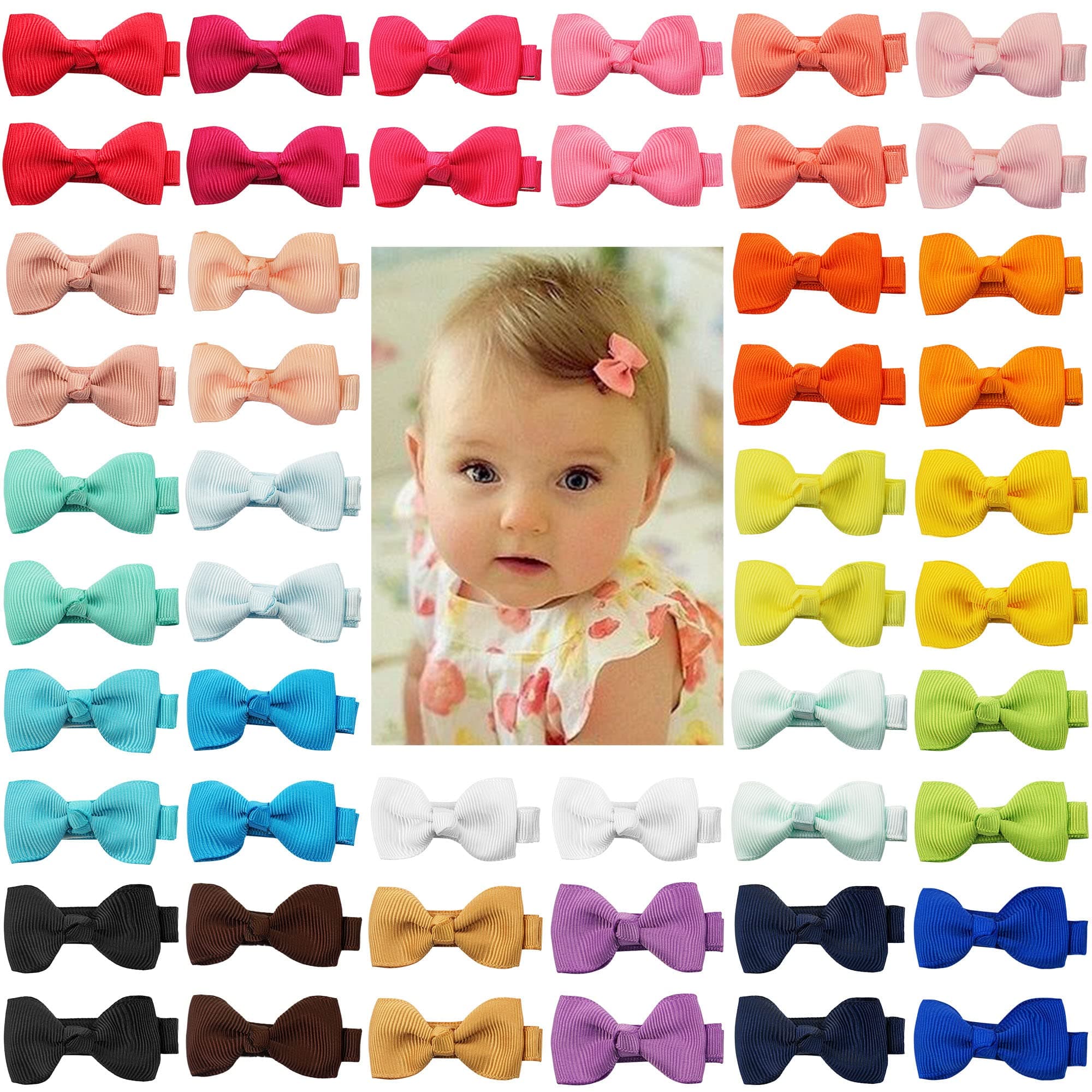 CÉLLOT Baby Hair Clips 50 Pieces 25 Colors in Pairs Baby Girls Fully Lined Bows Hair Pins Tiny 2" Hair Bows Alligator Clips for Girls Infants Toddlers 50pcs