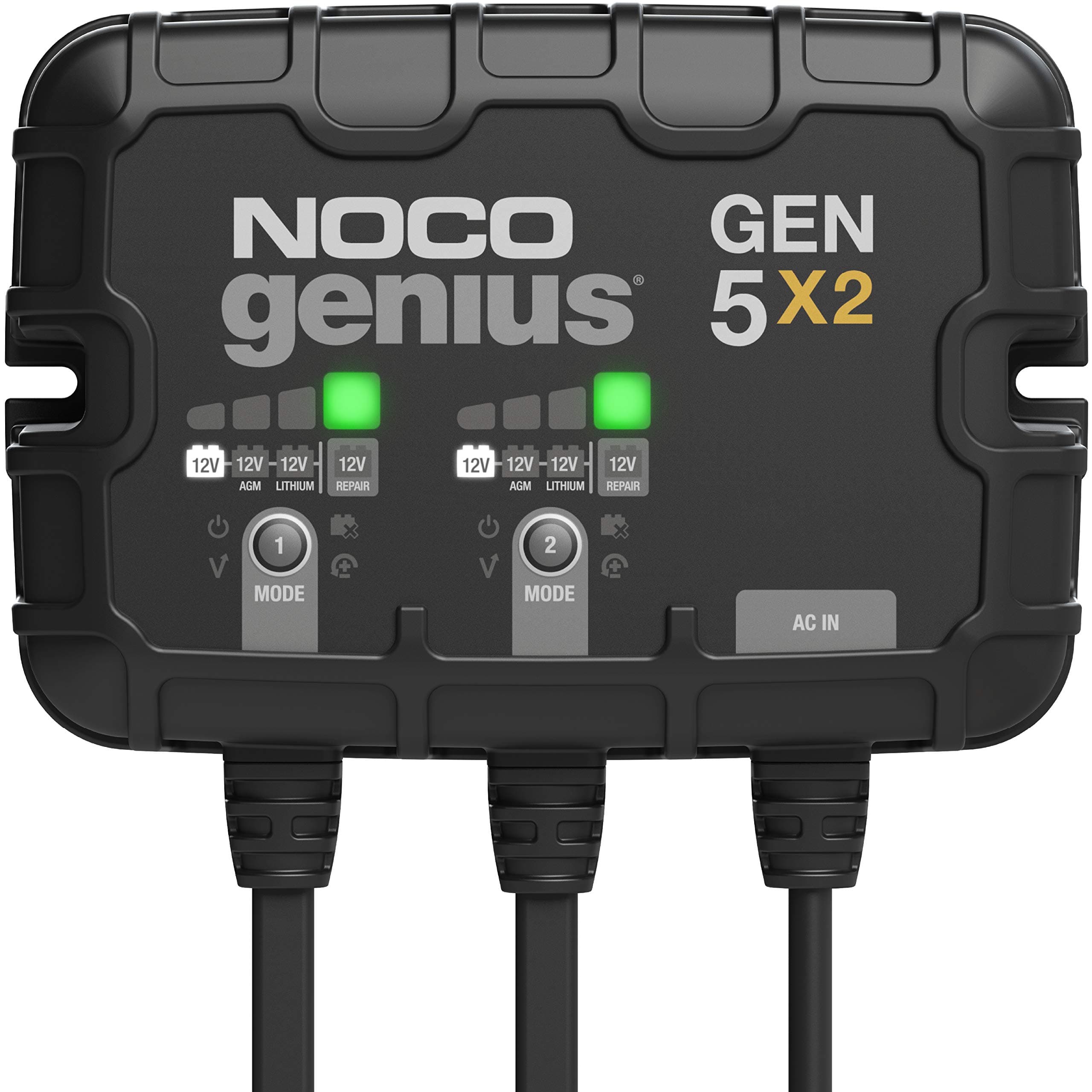 NOCO Genius GEN5X2: 2-Bank, 10A Onboard Battery Charger - 5A Per Bank, 12V Waterproof Marine Charger with Overcharge Protection & Temperature Compensation – for Lead-Acid & Lithium Batteries 10A (5A per Bank)