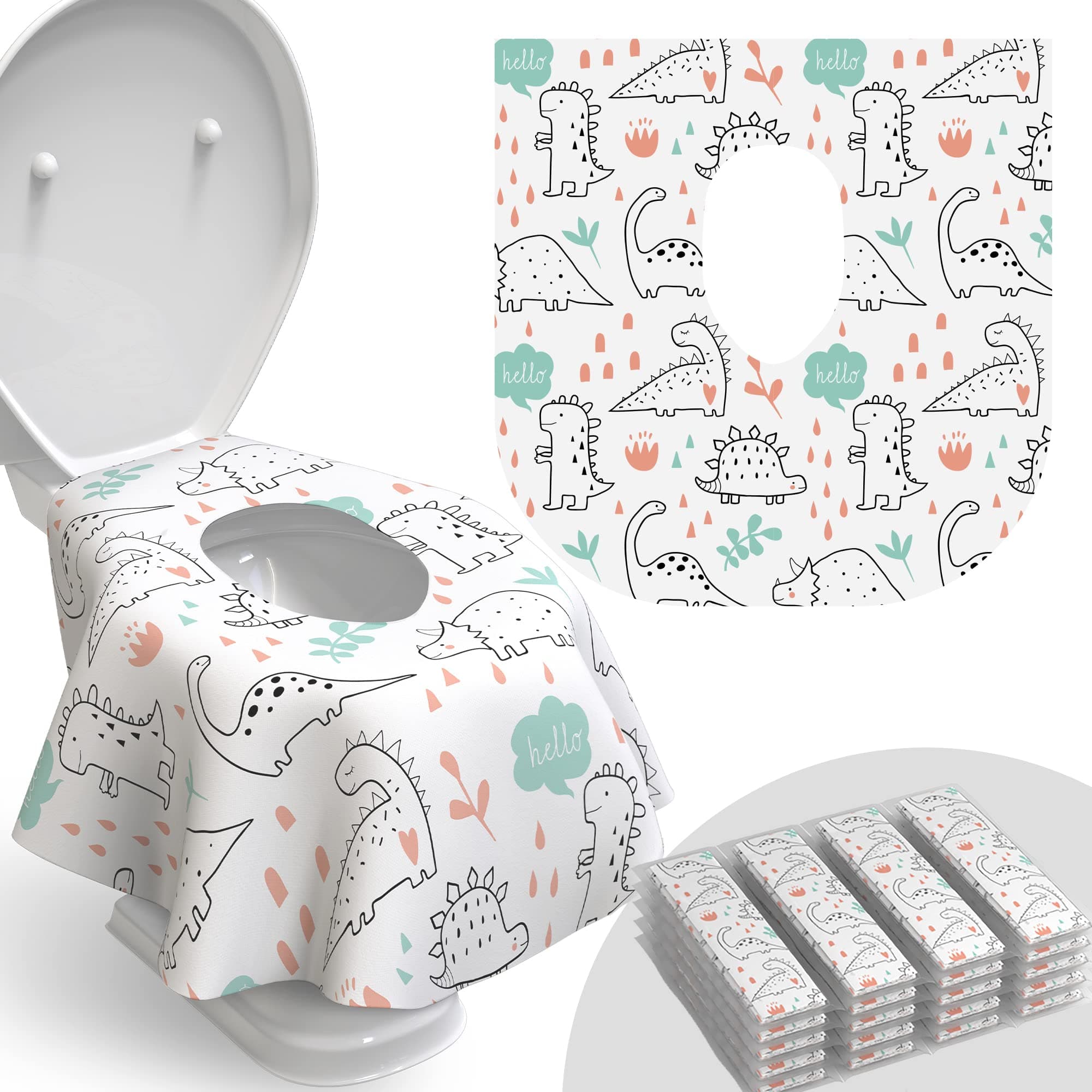 Toilet Seat Covers Disposable - 20 Pack - Waterproof, Ideal for Kids and Adults – Extra Large, Individually Wrapped for Travel, Toddlers Potty Training in Public Restrooms (Dinosaurs, 20) Dinosaurs 20 Count (Pack of 1)
