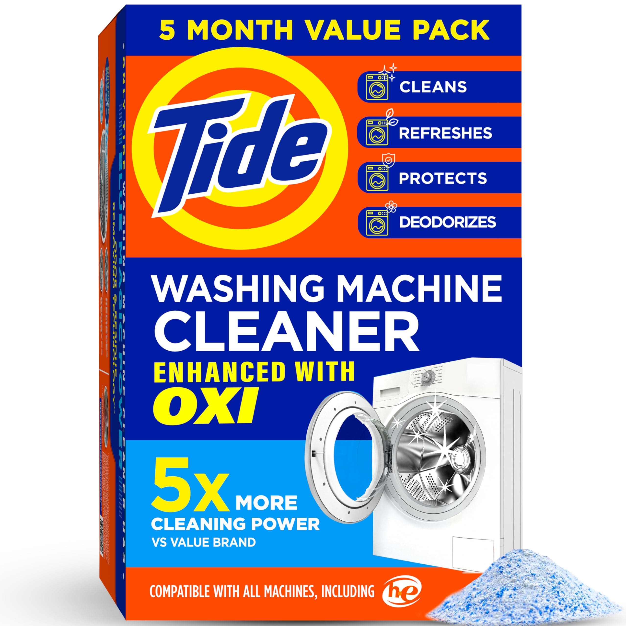Washing Machine Cleaner by Tide, Washer Machine Cleaner with Oxi for Front and Top Loader Washer Machines, Deep Cleaning Residue & Odor Eliminator, 5 Month Supply (Packaging May Vary) 13.2 Ounce (Pack of 1) Fresh