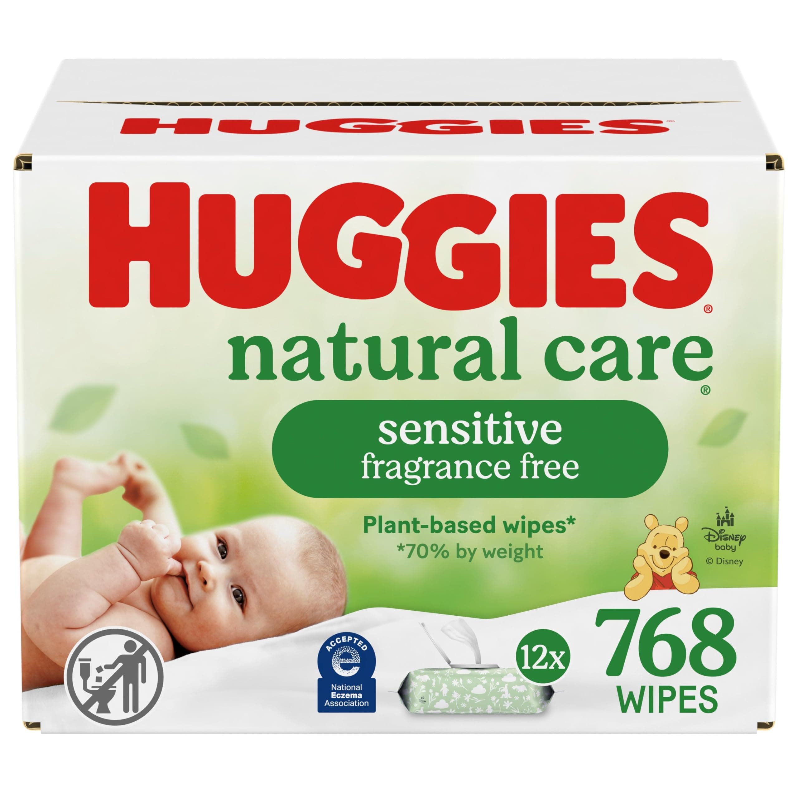 Huggies Natural Care Sensitive Baby Wipes, Unscented, Hypoallergenic, 99% Purified Water, 12 Flip-Top Packs (768 Wipes Total), Packaging May Vary 64 Count (Pack of 12)