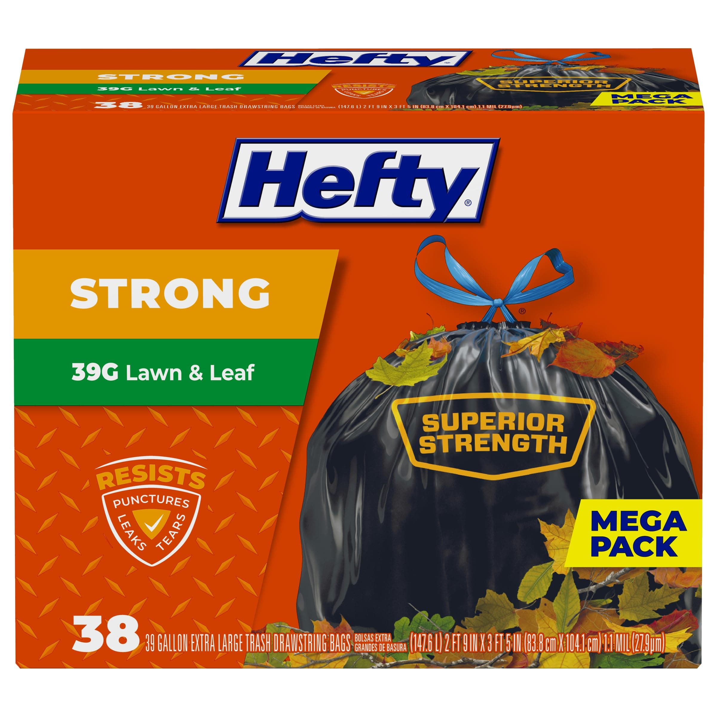 Hefty Strong Lawn & Leaf Trash Bags, 39 Gallon, 38 Count Black 38 Count (Pack of 1)