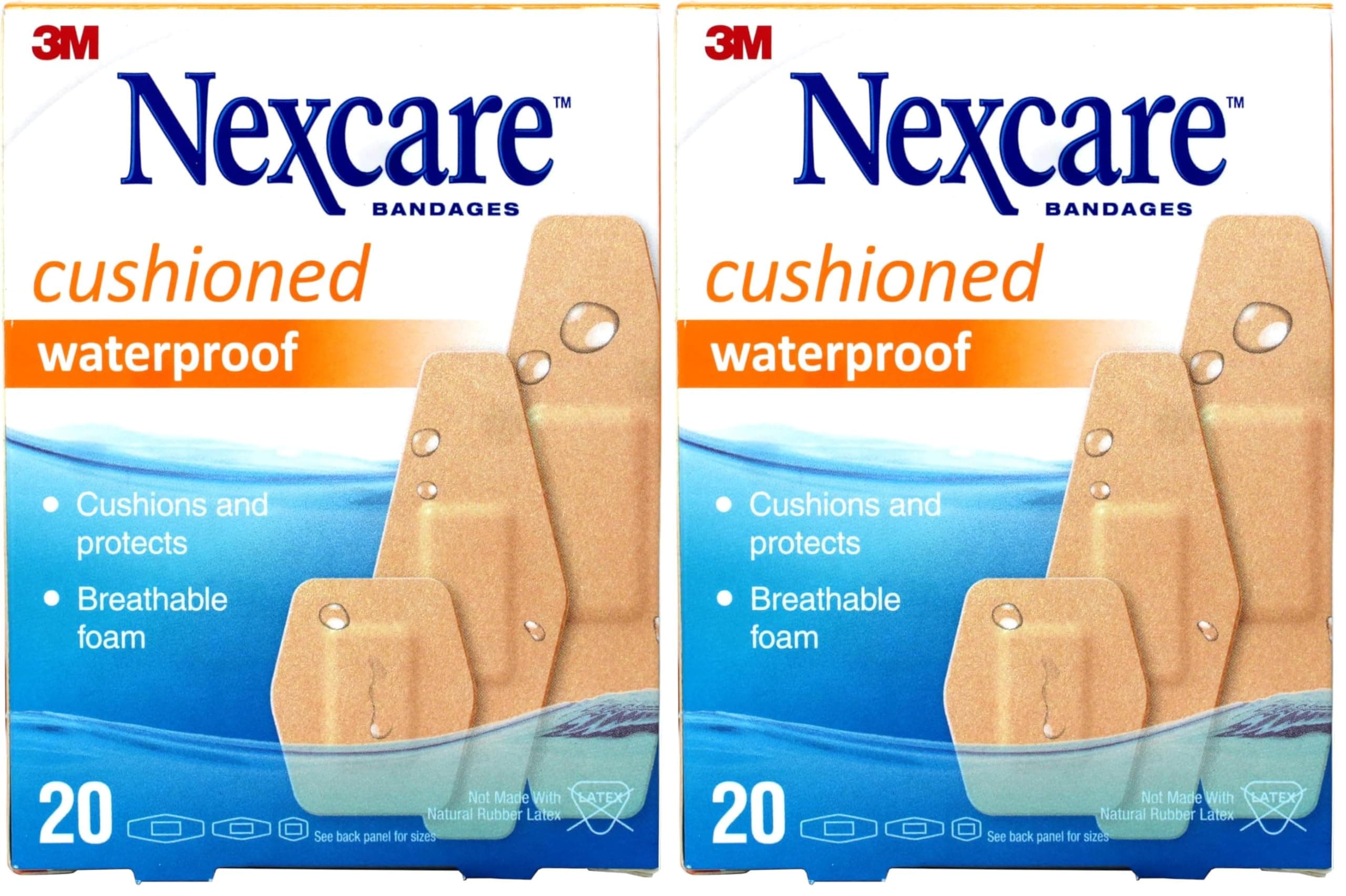 Nexcare Waterproof Cushioned Bandages, Assorted Sizes, 20 Count (Pack of 2) Assorted 20 Count (Pack of 2)