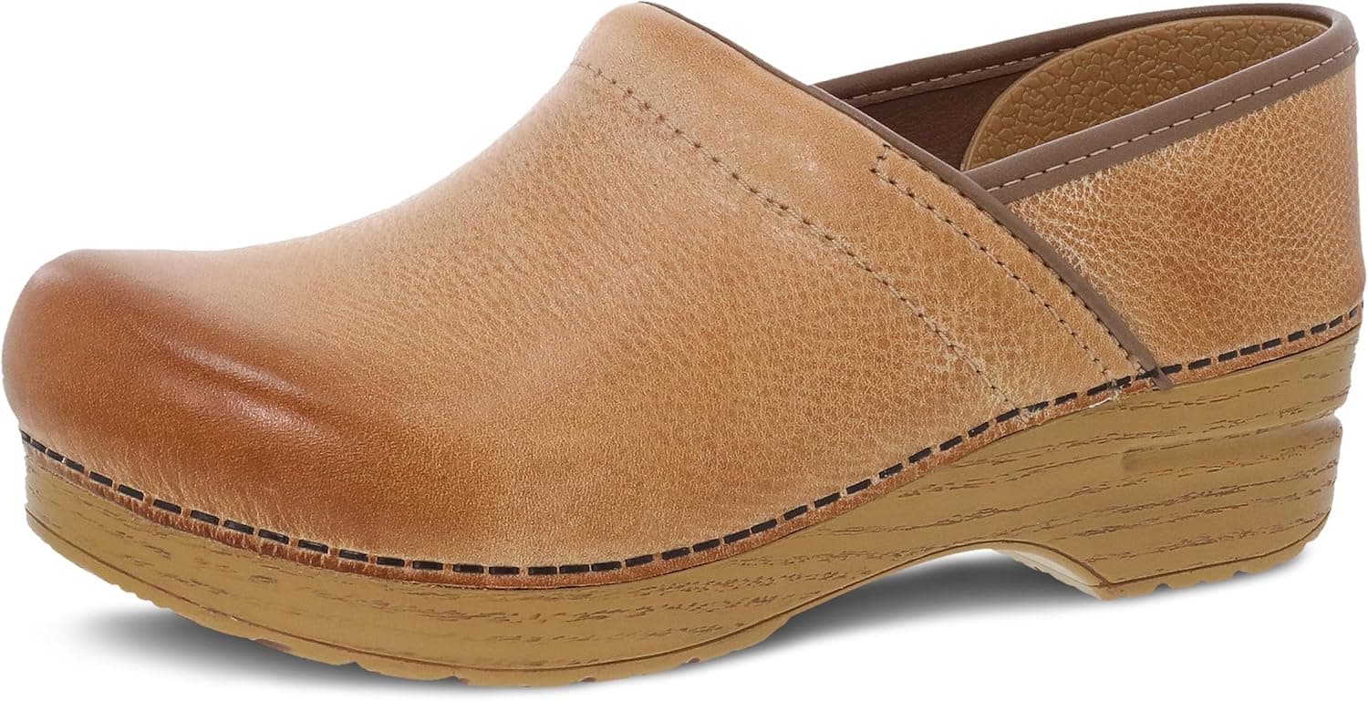 Dansko Women’s Professional Slip-On Clogs –Rocker Sole and Arch Support for Comfort-Ideal for Nursing, Food Service, Healthcare 8.5-9 Honey Distressed