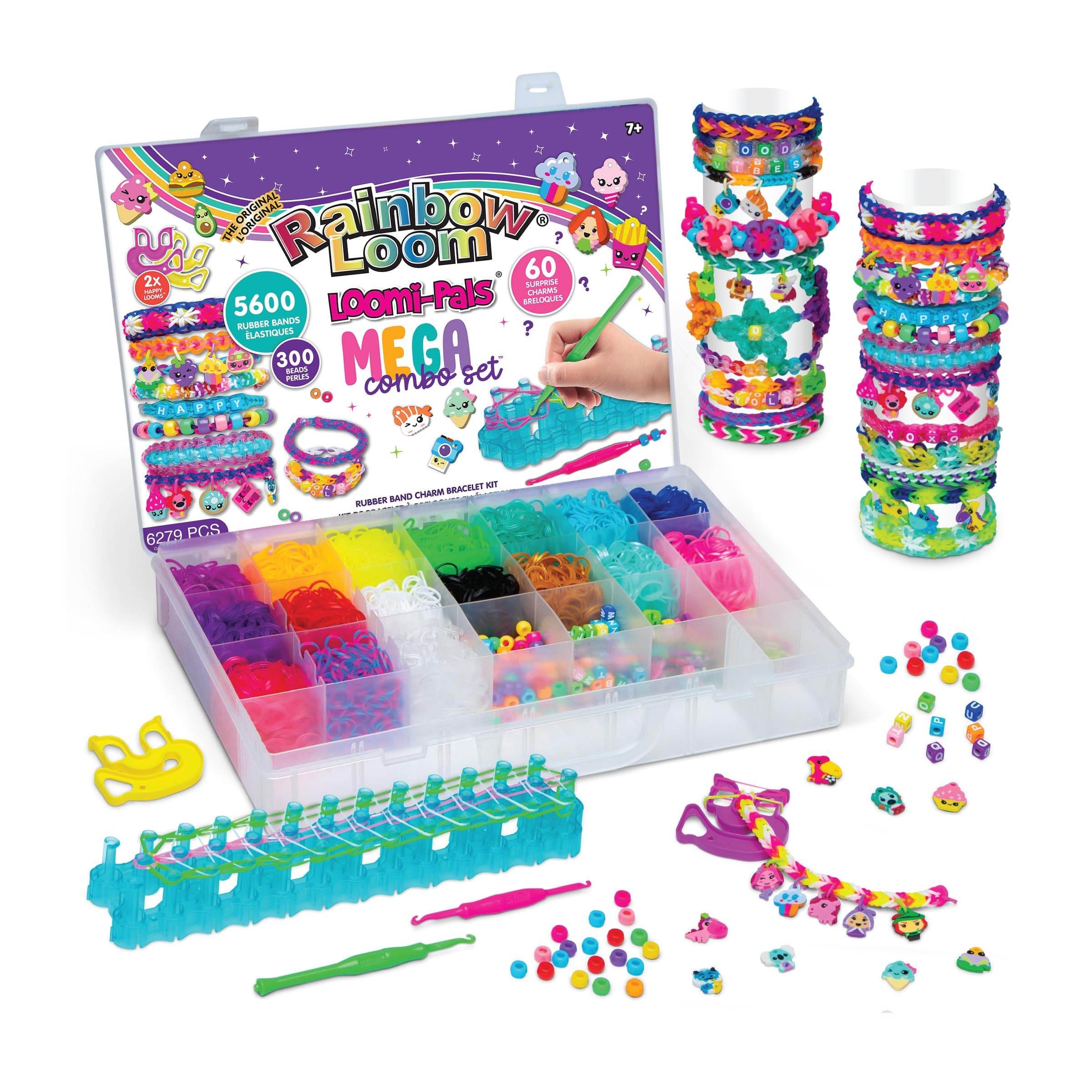 Rainbow Loom® Loomi-Pals™ MEGA Combo Set, Features 60 Cute Assorted LP Charms, The New RL 2.0, Happy Looms, Hooks, Alpha & Pony Beads, 5600 Colorful Bands All in a Carrying Case for Boys and Girls 7+