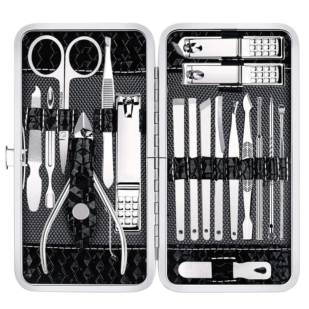 Nail Clippers Set Fingernail and Toenail Clipper Cutters, Manicure Pedicure Kit 18 Pieces Stainless Steel Professional Grooming Kits, Nail Care Tools with Luxurious Travel Case Black