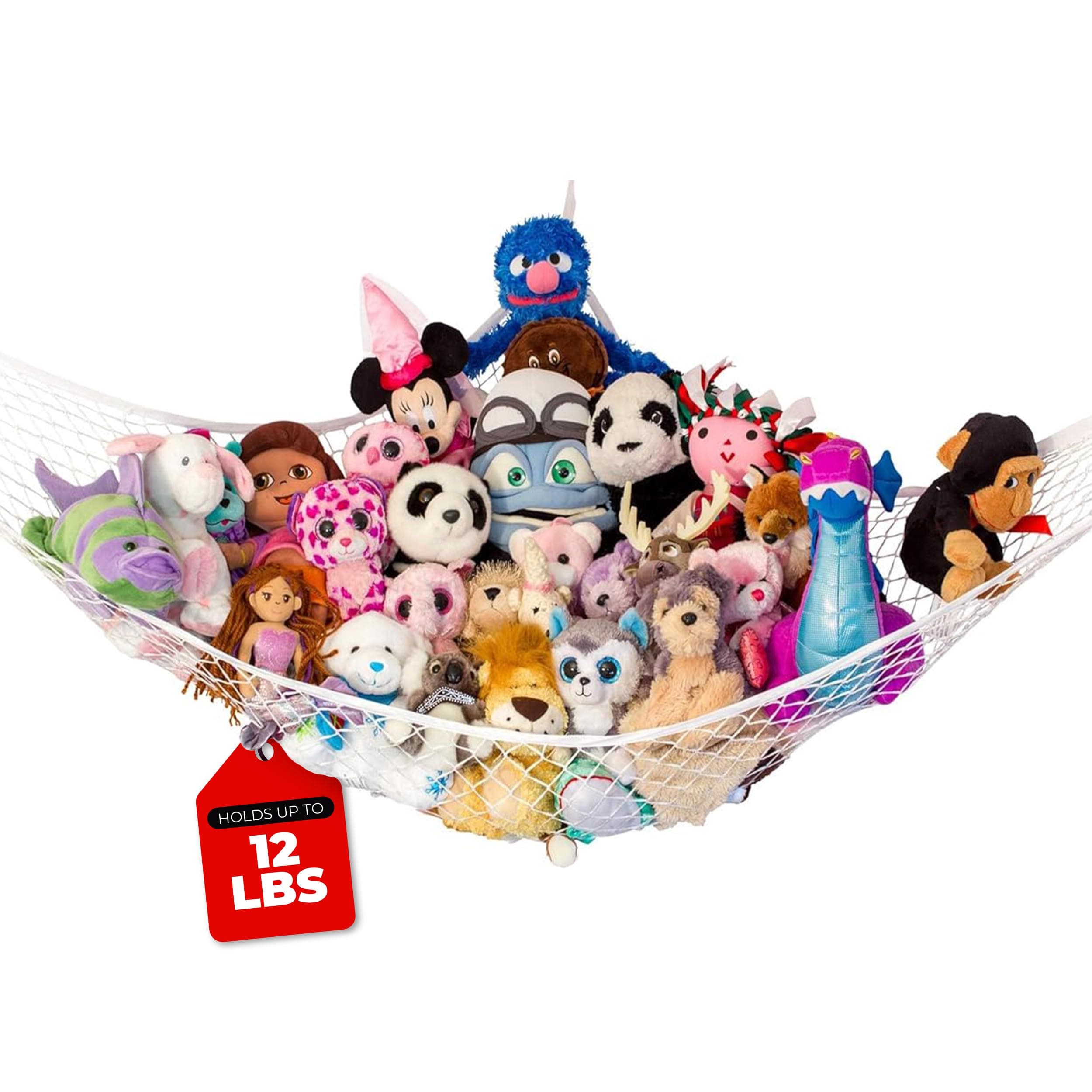 Lilly's Love Stuffed Animal Hammock | Corner Hanging Organizer, Toy Storage, Stuffed Animal Storage Net | Made From Quality Fishing Net, Holds 12lbs | 67"x47"x47" (White) White 1 Pack