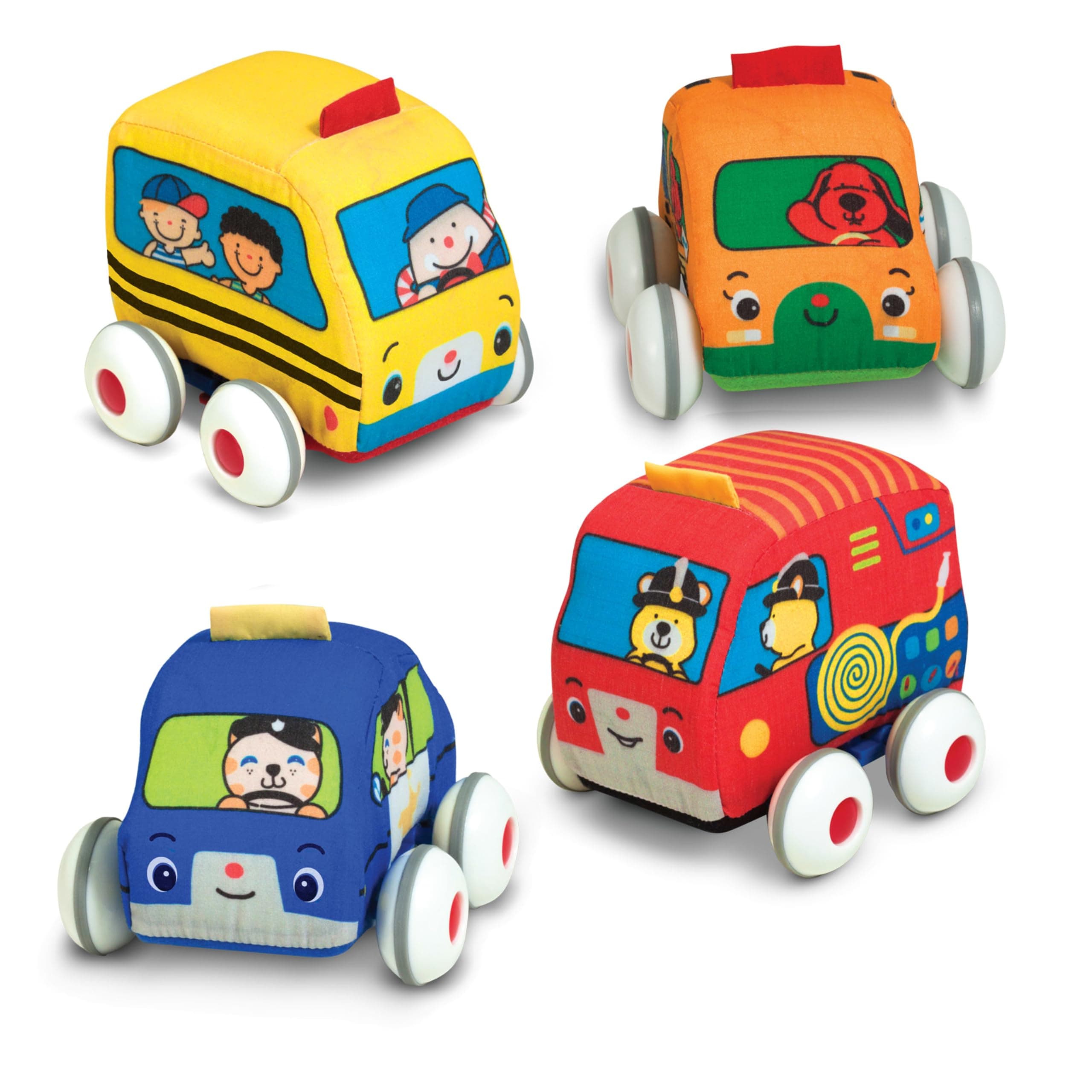 Melissa & Doug K's Kids Pull-Back Town Vehicle Set - Baby Toys Set with 4 Soft Toy Cars and Trucks, Surface Washable with Removable Wheels, Learning Toys for Babies and Toddlers MAIN