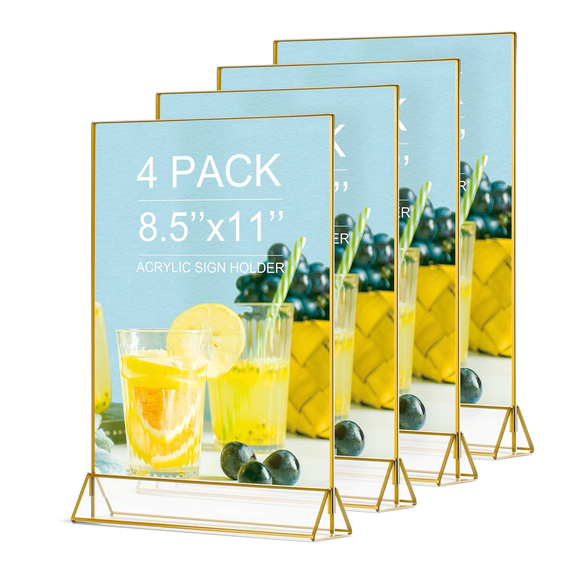 VORIOB 4Pack 8.5x11 Gold Picture Frame Acrylic Sign Holder,Wedding Signs Table Numbers Menu Holders Acrylic-4