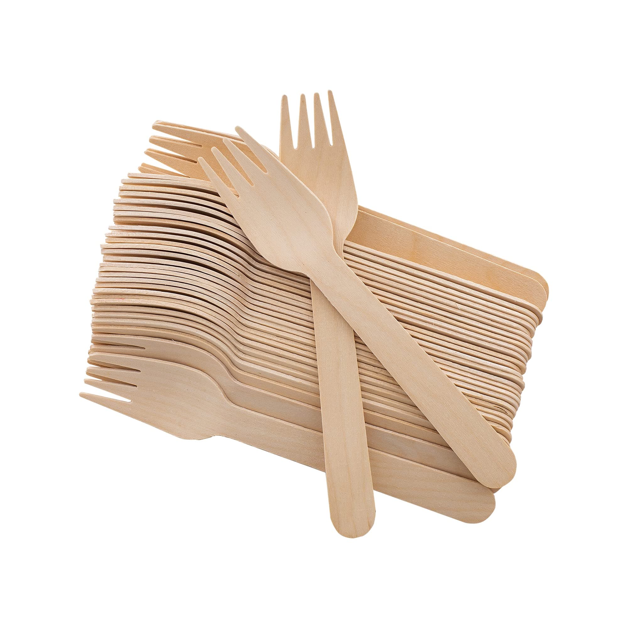 Disposable Wooden Forks -Pack of 100, 6.5" Length-Biodegradable, Natural Wooden Utensils, Great for Parties,Camping,Weddings&Dinner Events (Forks)