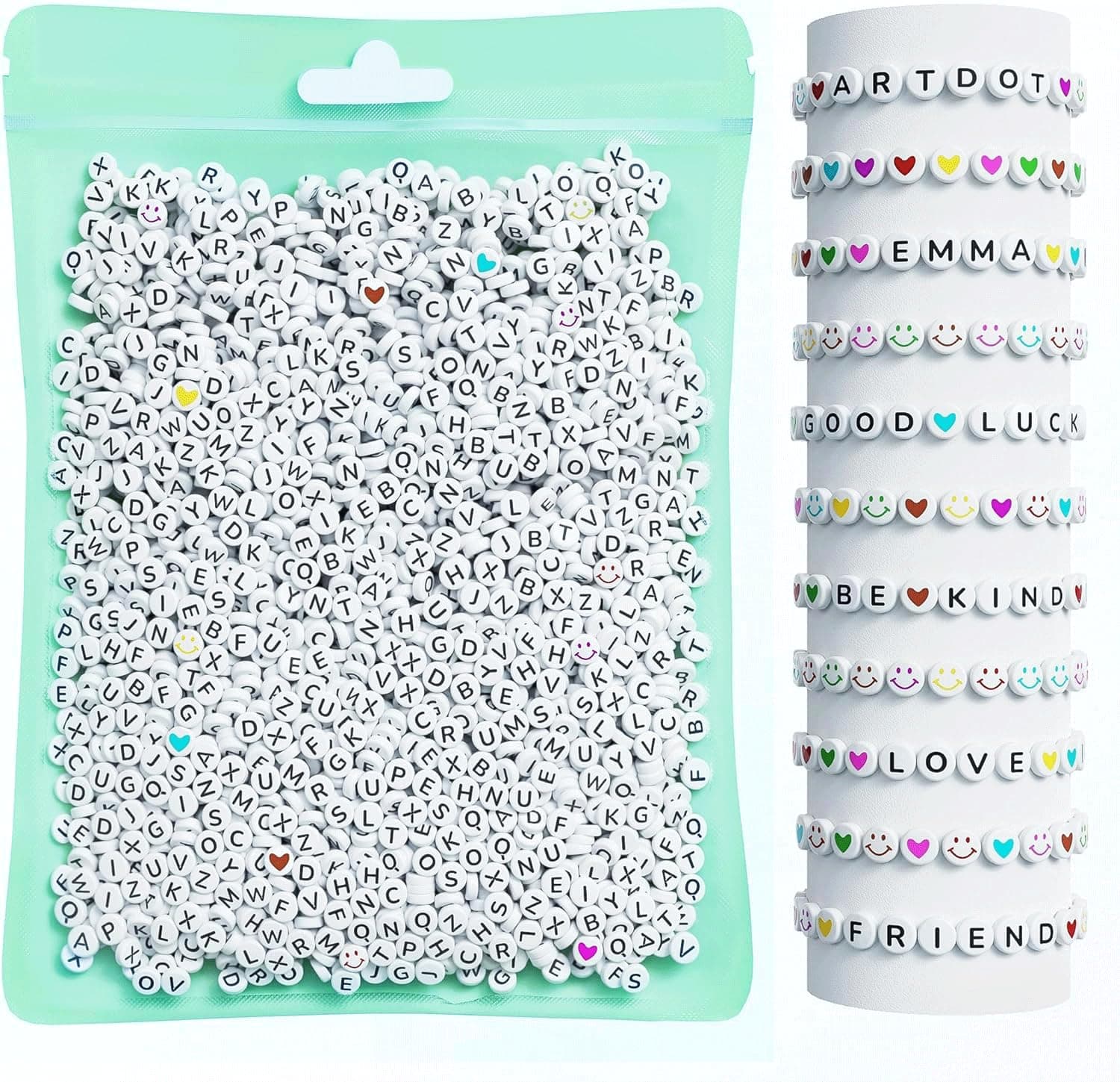 ARTDOT 800 Pieces Assorted Letter Beads for Friendship Bracelets Making Kit, 28 Styles Jewelry Making Supplies Alphabet Beads Set Preppy Crafts Art Black Letter White Bead