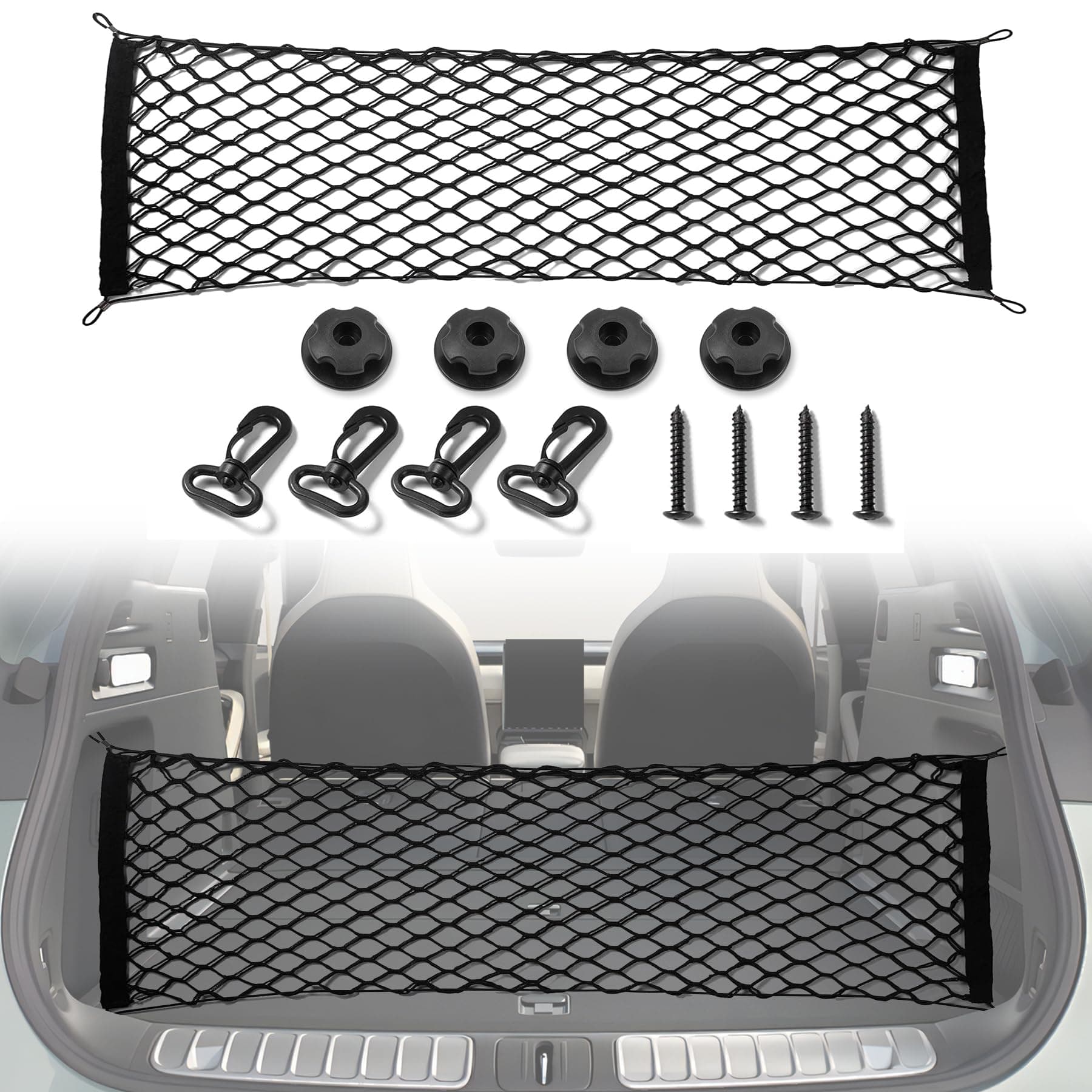 Amiss Cargo Net Stretchable, Car Exterior Accessories, Adjustable Elastic Trunk Storage Net with Hook for SUVs, Cars and Trucks (35.4x15.8 Inch) 1 35.4x15.8 Inch