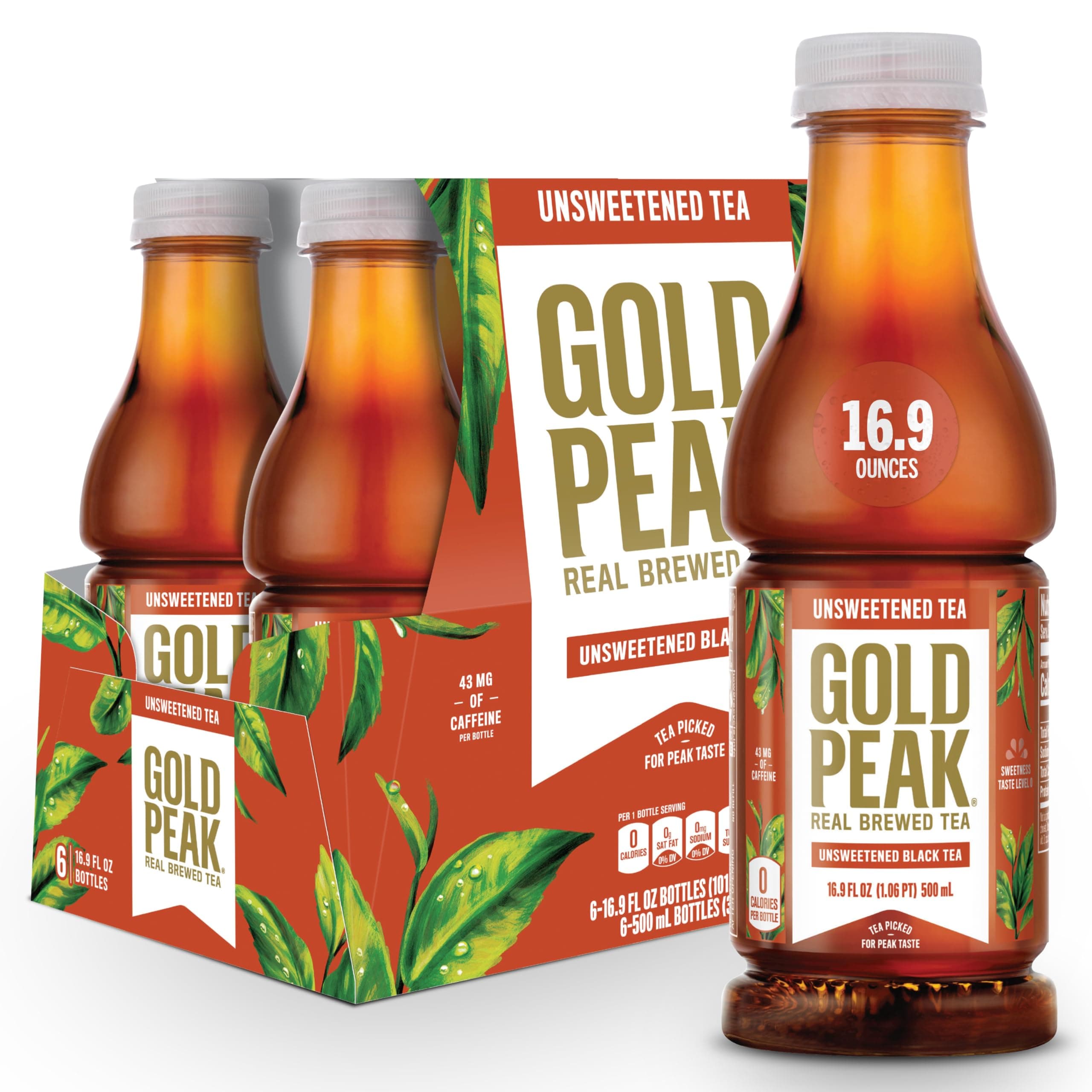 Gold Peak Tea, Unsweet Tea, 16.9 fl oz, 6 Pack Unsweetened 16.9 Fl Oz (Pack of 6)