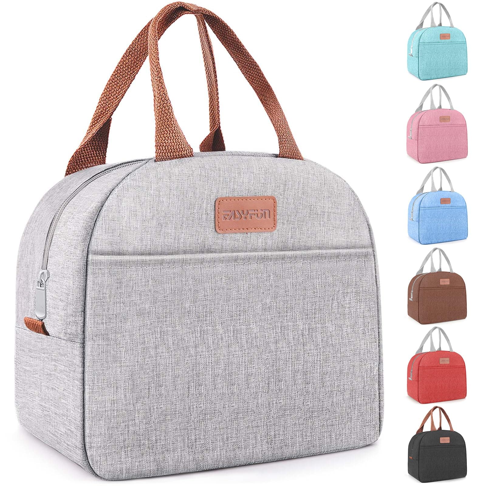 Lunch Bag for Women & Men Adult Insulated Lunch Box, Small Leakproof Cooler Food Lunch Containers Reusable High Capacity Lunch Tote Bags for Work, Travel, Outdoor (Grey) Gray