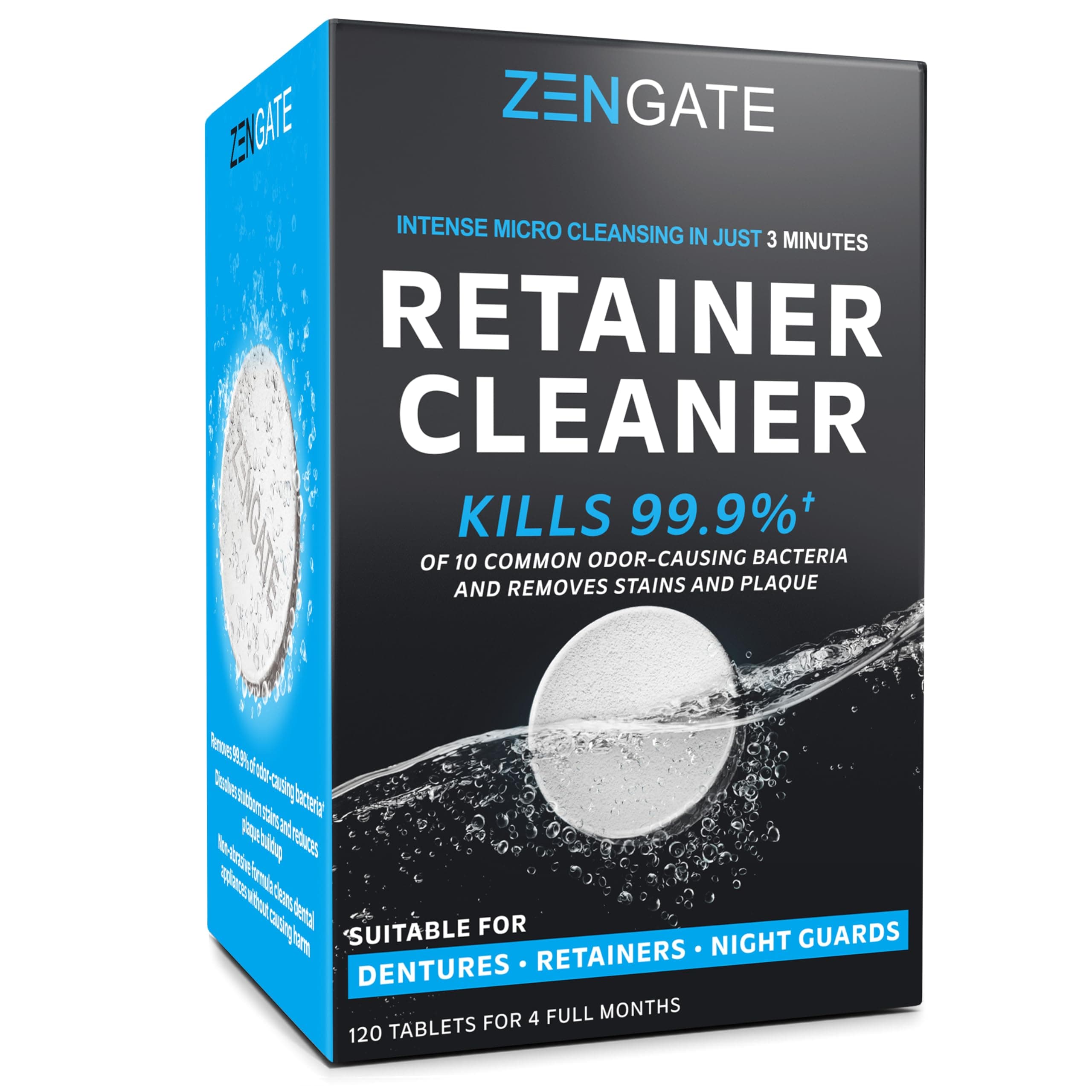 Retainer Cleaner Tablets - Quick 3-Minute Clean for Dentures, Mouth Guards, Aligners, and Night Guards - 120 Dental Cleansing Tablets - FSA HSA Approved Dental Appliance Cleanser 1 Pack