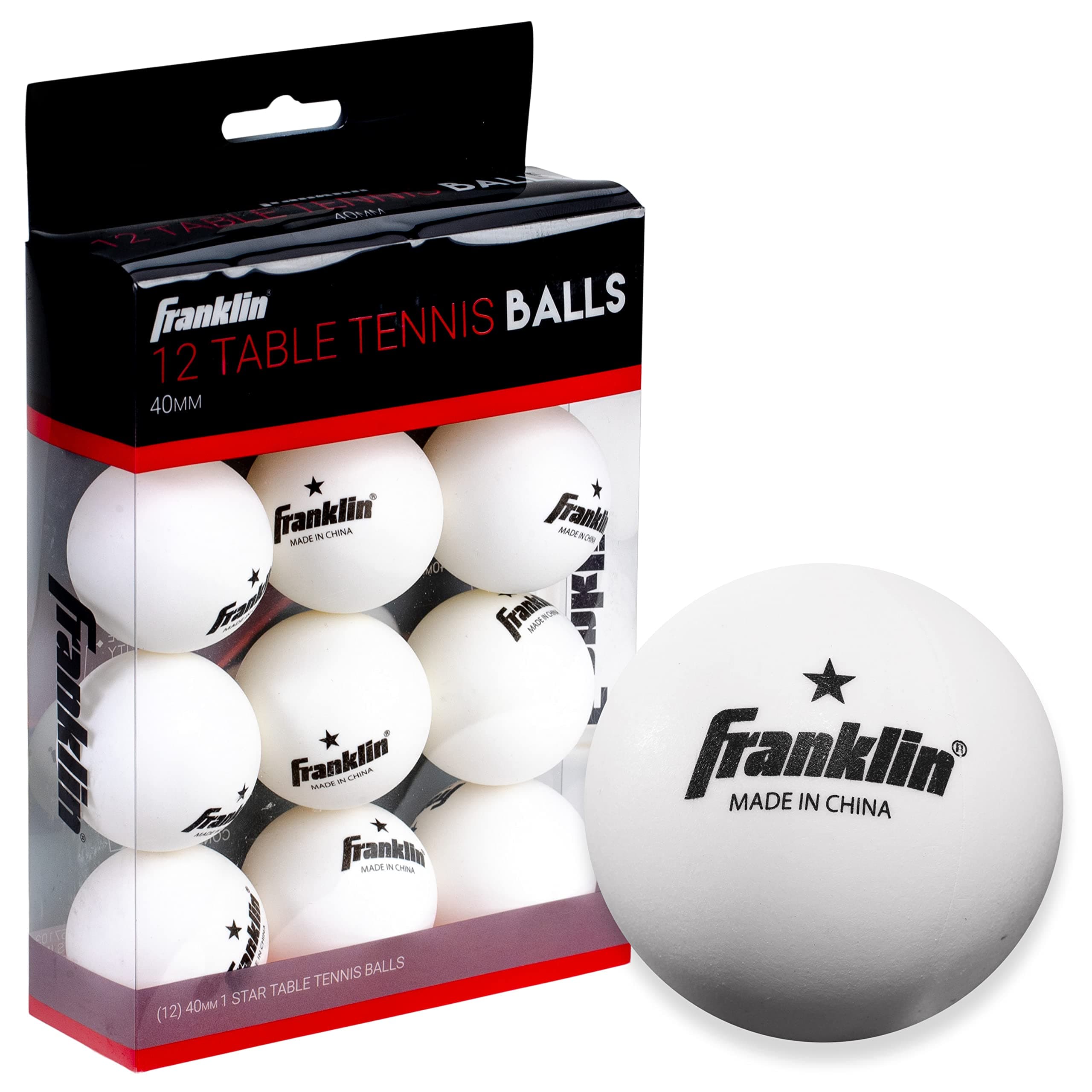 Franklin Sports Ping Pong Balls - Official Size + Weight White 40mm Table Tennis One Star Professional Durable High Performance 12 Count (Pack of 1) Packaging may vary, White 40 mm (12 Pack) Pack of 12