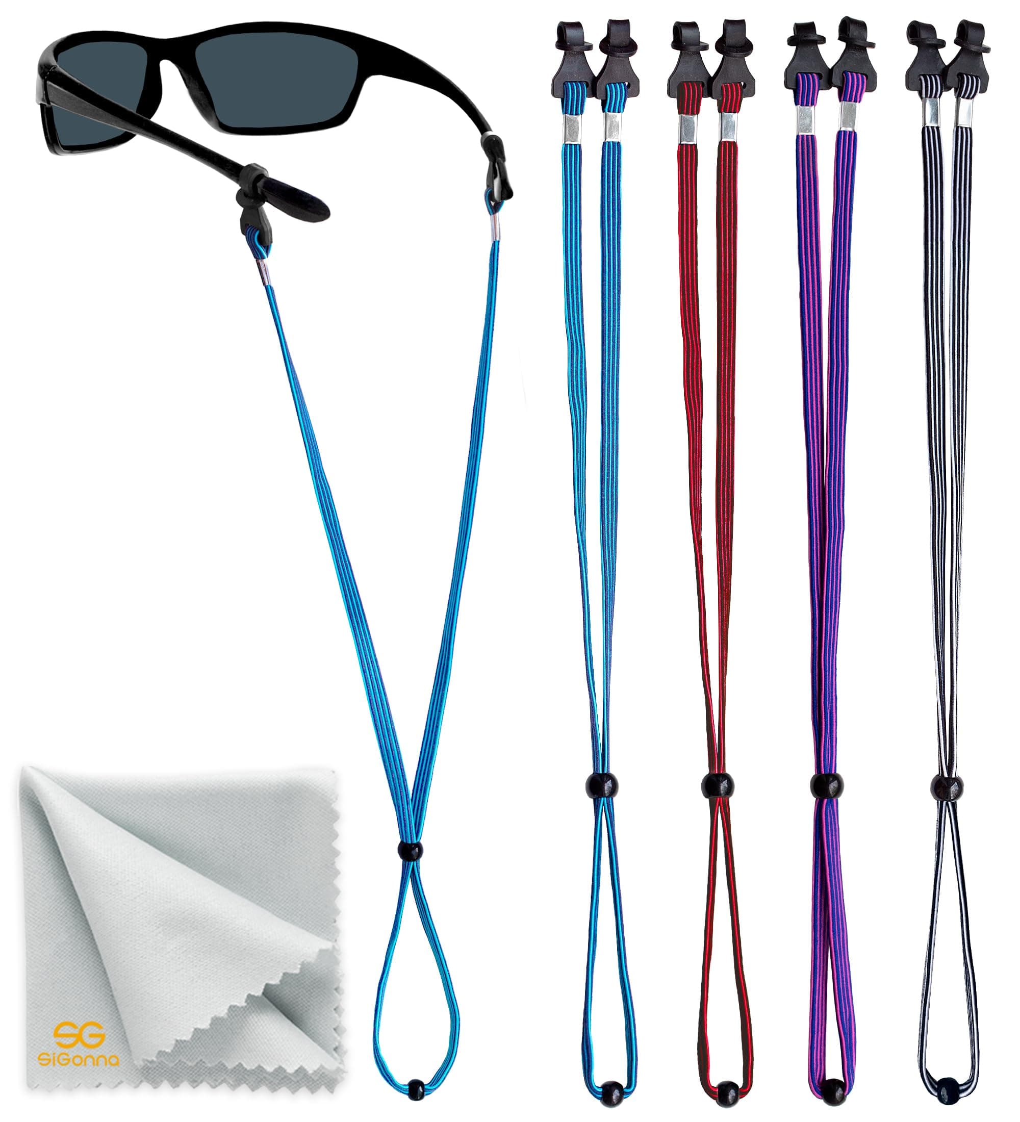SIGONNA Eye Glasses String Holder Straps - Sports Sunglasses Strap for Men Women - Eyeglass Holders Around Neck - Glasses Retainer Cord Chains Lanyards Black Blue Lilac Purple Red Black White Black 28 inches