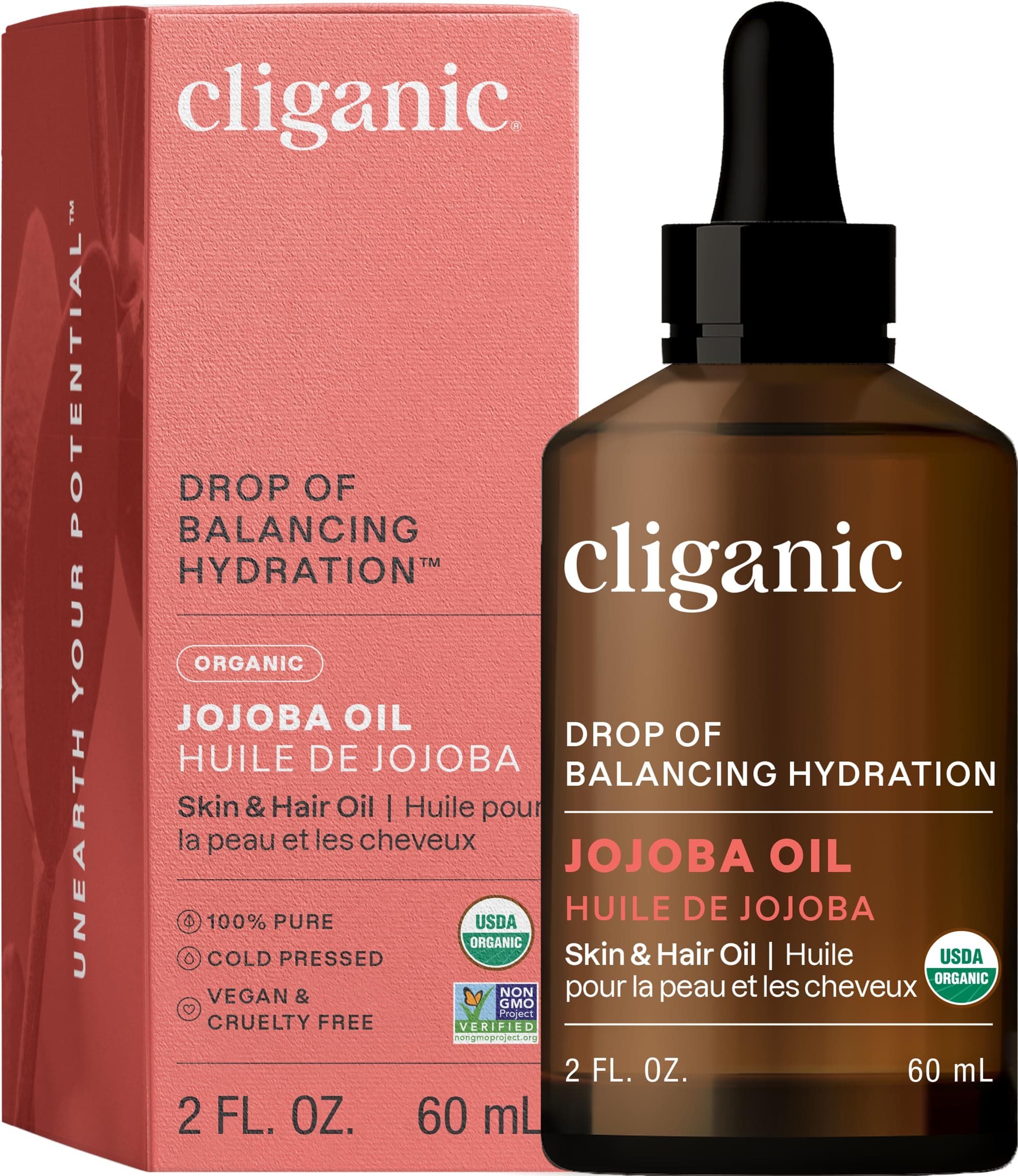 Cliganic Organic Jojoba Oil, 100% Pure (2oz) | Natural Cold Pressed Unrefined Hexane Free Oil for Hair & Face | Base Carrier (Packaging May Vary) 2 Fl Oz (Pack of 1)