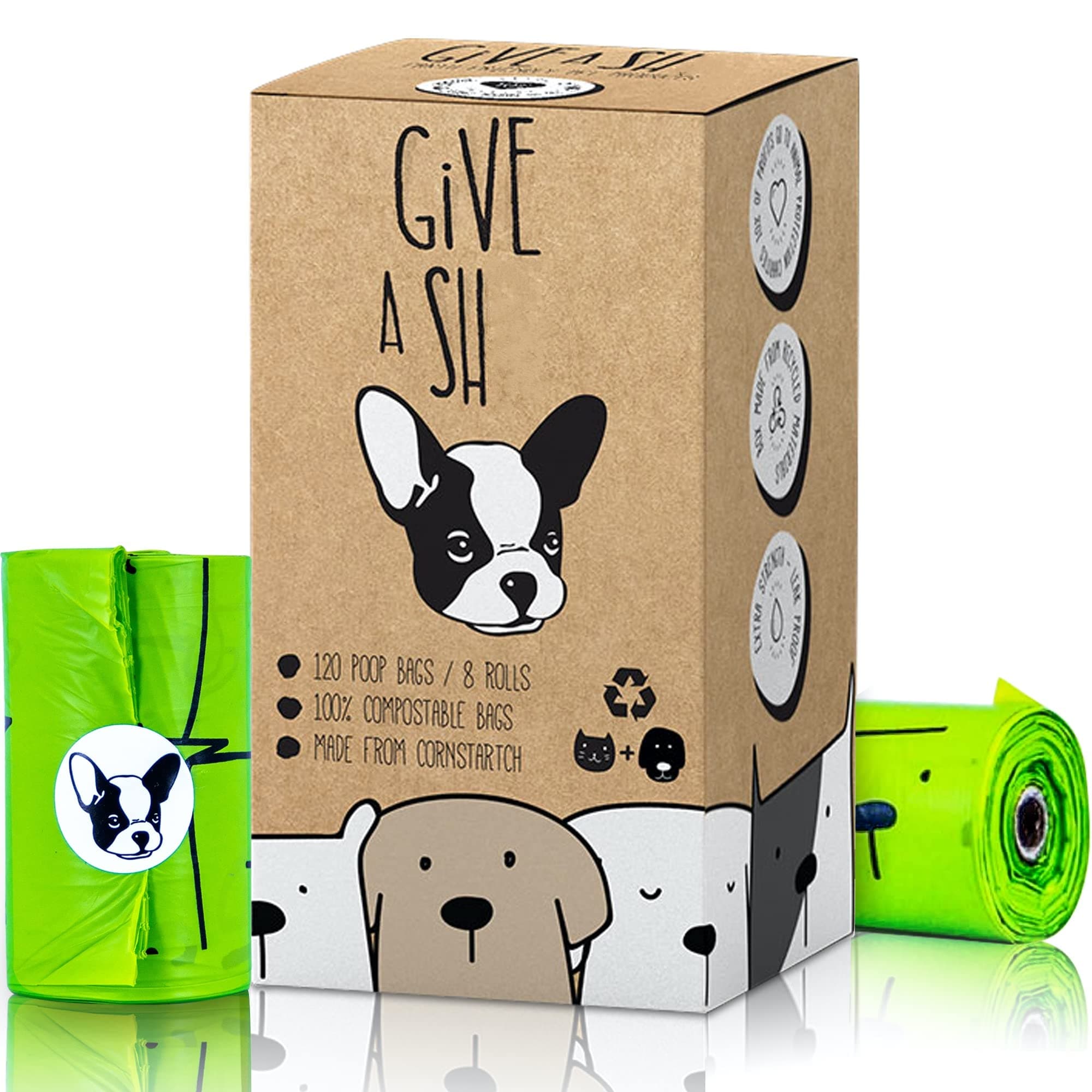 100% Certified Home Compostable Dog Poop Bags - 10% to Charity - ASTM D6400 & EN 13432 Compliant - 120 x Plant Based Compostable Poop Bags (8 Rolls) 1 Count (Pack of 120)