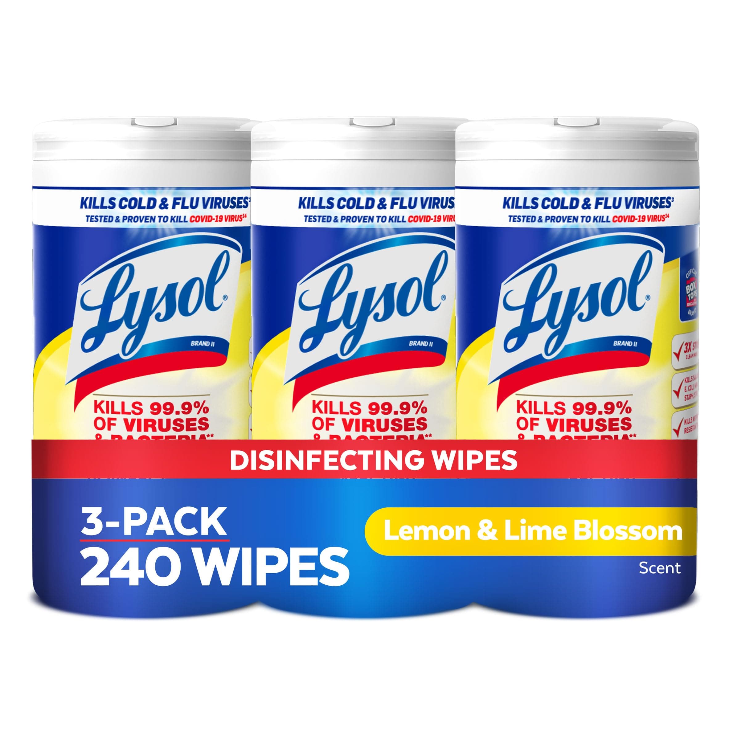 Lysol Disinfectant Wipes, Multi-Surface Antibacterial Cleaning Wipes, For Disinfecting and Cleaning, Lemon and Lime Blossom, 80 Count (Pack of 3) Lemon and Lime Blossom 80 Count (Pack of 3)