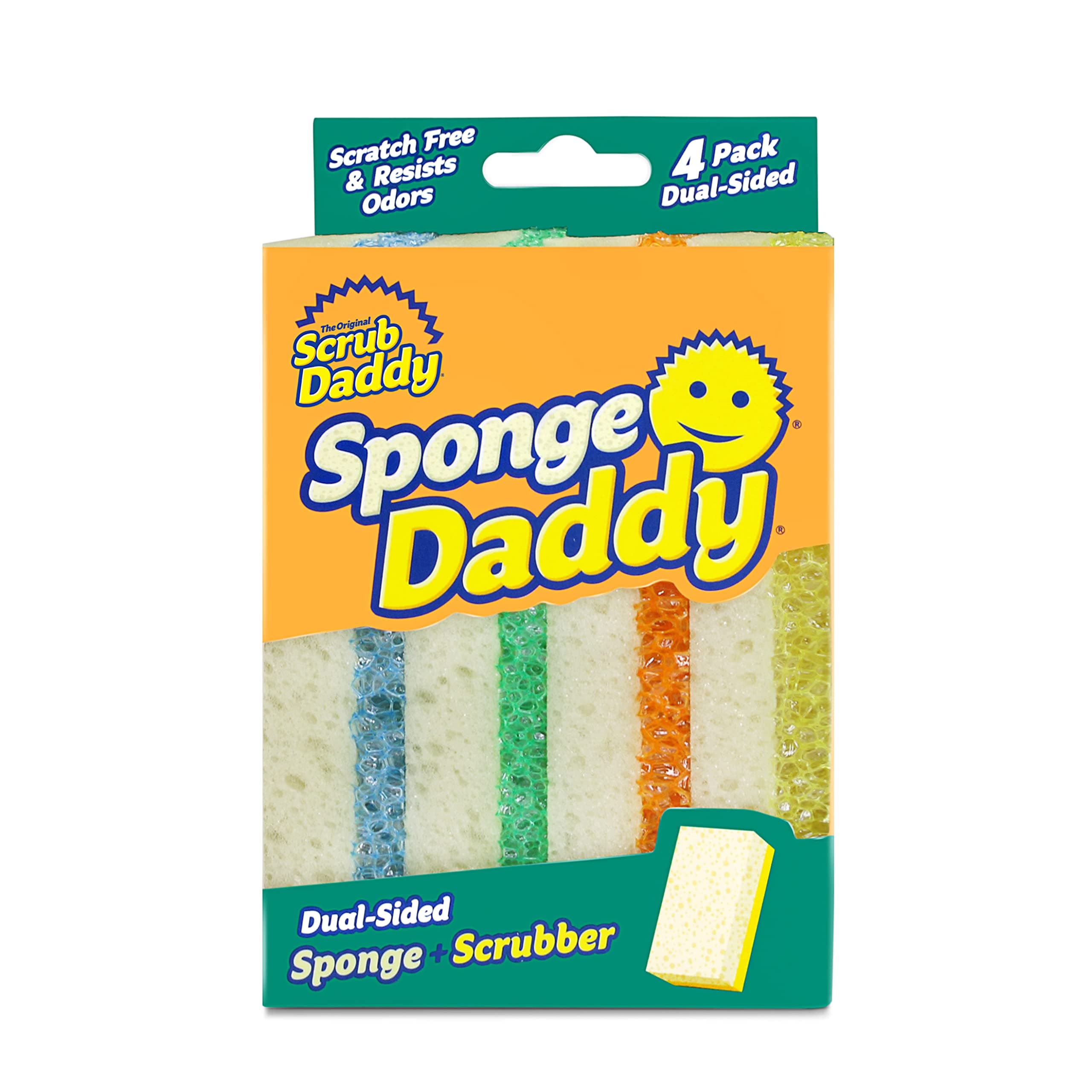 Scrub Daddy Sponge Daddy - Scratch-Free Multipurpose Kitchen & Dish Sponge - BPA Free & Made with Polymer Foam - Stain & Odor Resistant (4 Count)