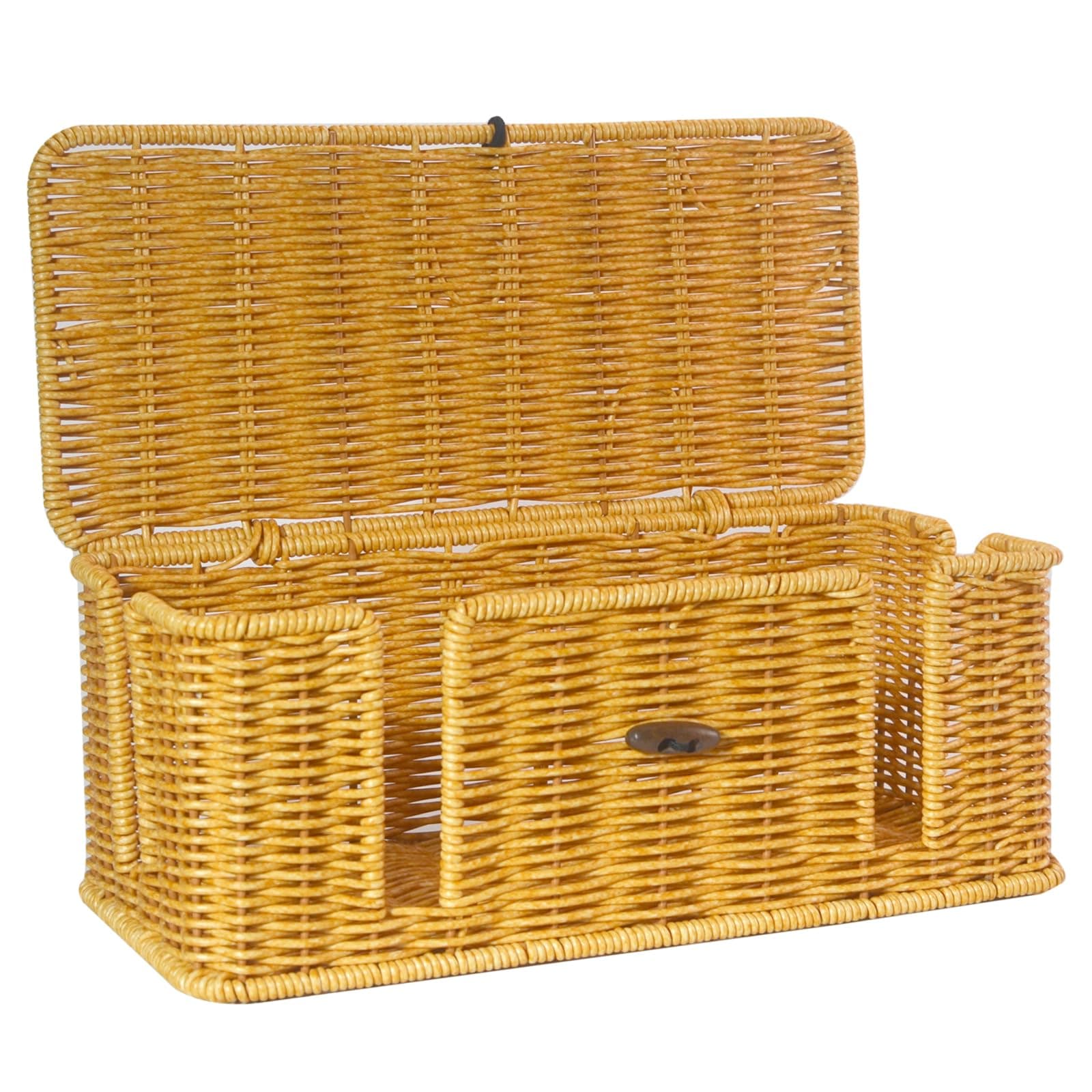 Cable Management Box, Rattan Cord Organizer Box, 4 Open Slots Cords Hider, Under Desk Cable Management for Power Strip Computer Router USB Hub TV Wires (Natural)