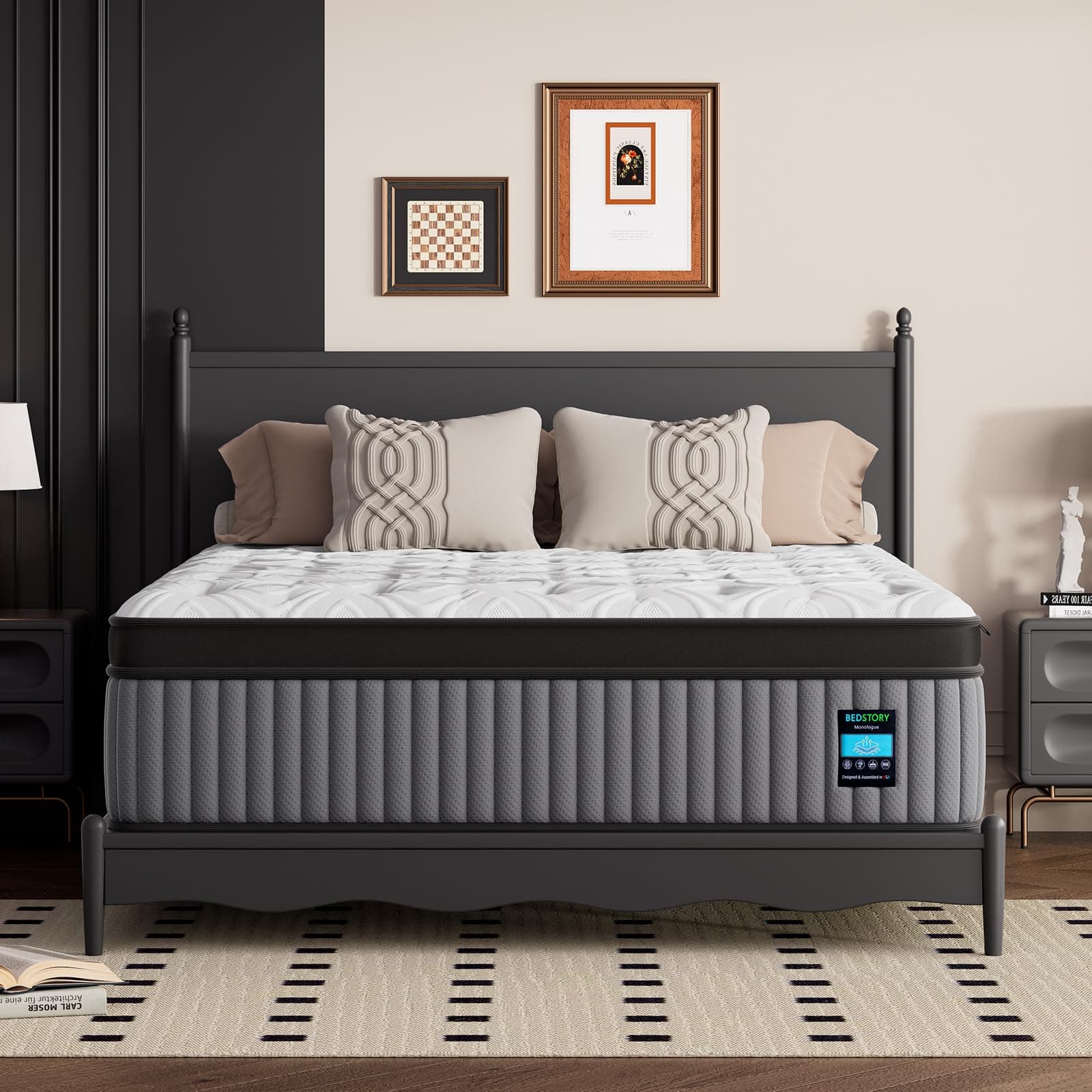 BedStory Firm King Mattress 14 Inch - Deep Sleep Hybrid Mattresses 7-Zone Pain Relief - Extra Firm Bed in a Box - Fiberglass Free, CertiPUR-US Certified, 365-Night Trial King 14'' Firm