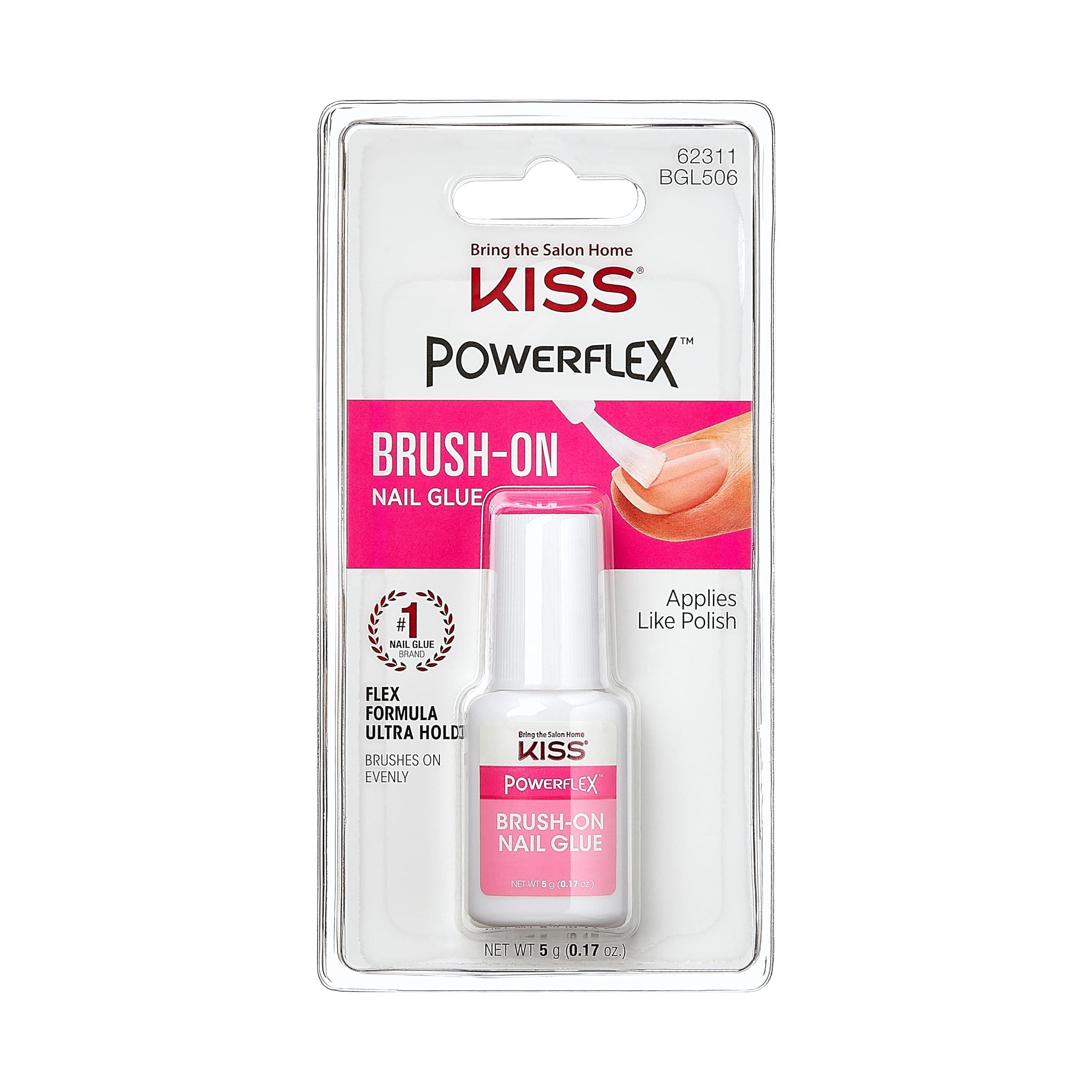 KISS PowerFlex Brush-On Nail Glue for Press On Nails, Ultra Hold Flex Formula Nail Adhesive, Includes One Bottle 5g (0.17 oz.) with Twist-Off Cap & Brush Applicator Clear 0.7 Oz (Pack of 1)