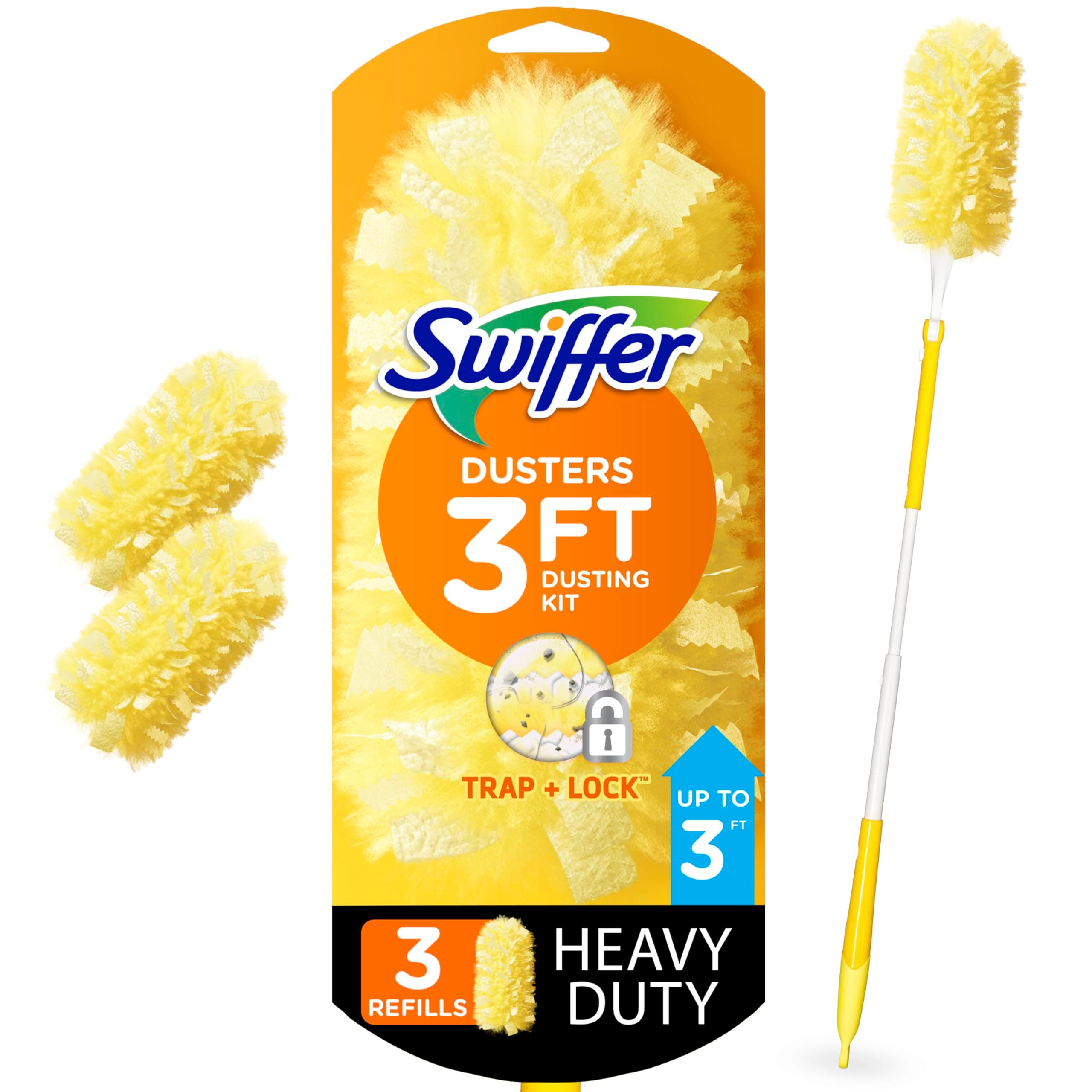 Swiffer Duster Heavy Duty 3 ft Extendable Handle Starter Kit with 3 Refills 4 Piece Set