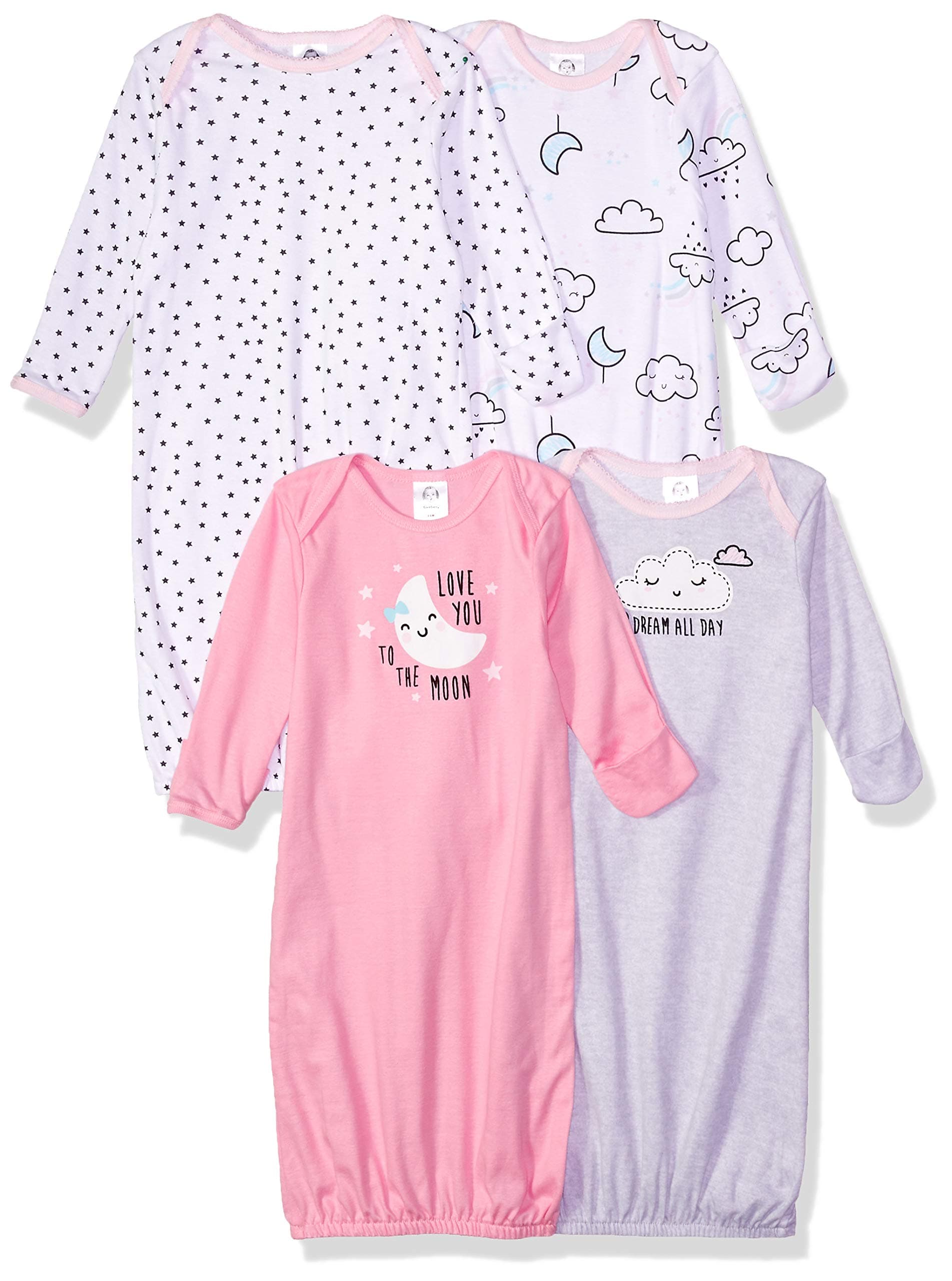 Gerber Baby Girls 4-Pack Sleeper Gown 0-6 Months Clouds