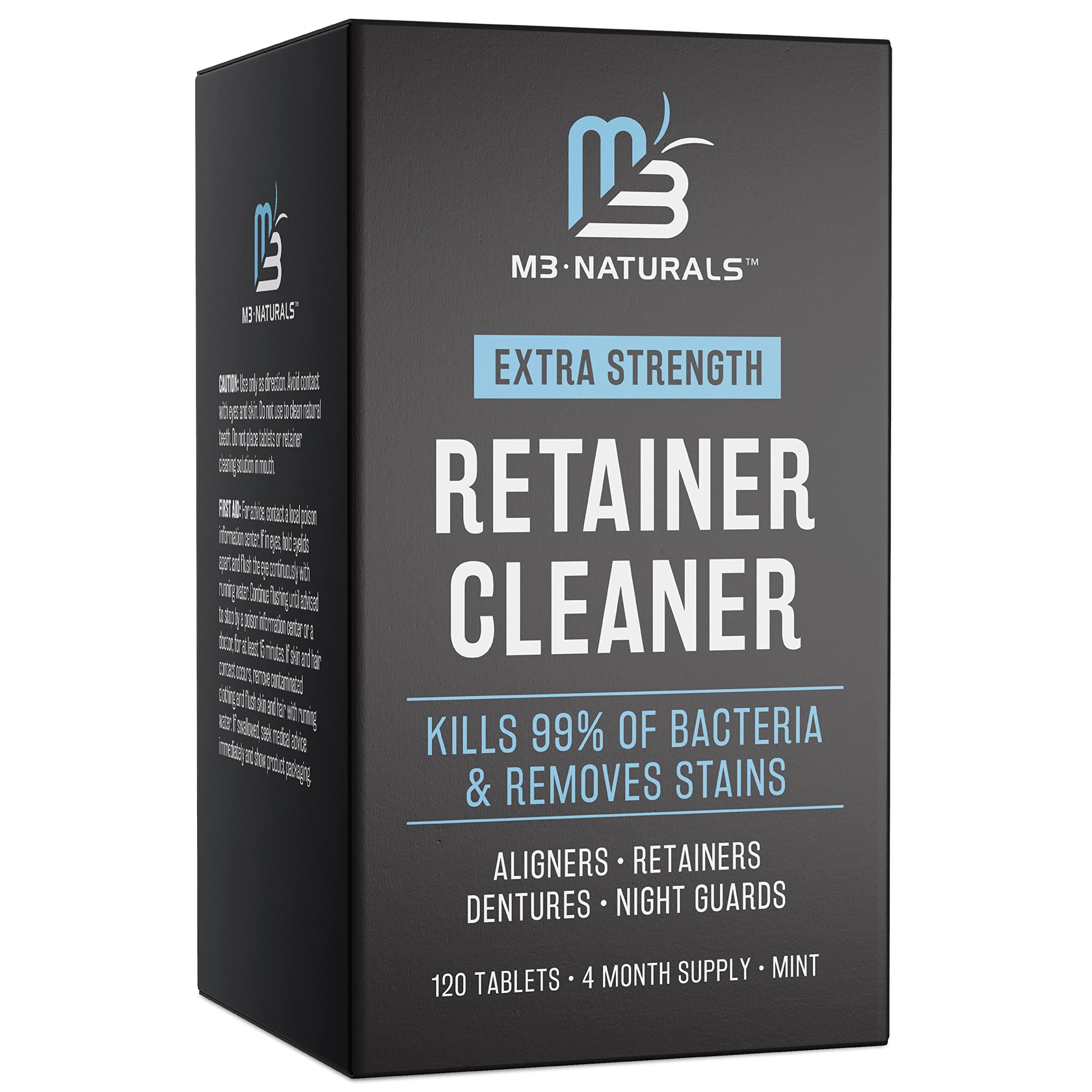 Retainer Cleanser Tablets Invisalign Cleaner, Removes Odors Discoloration Stains and Plaque 4 Month Supply Denture Cleansers Retainers Mouth Guards Denture Bath Mint by M3 Naturals 120 Count