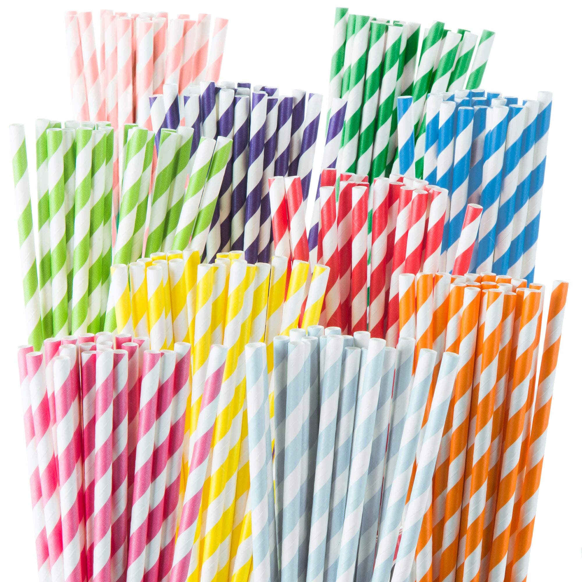 Weemium Paper Straws Disposable - 200 Pack - Durable & Non-Soggy Striped Paper Straws for Drinking in 10 Colors - 100% Biodegradable & Eco-Friendly for Parties, Events, Crafts & Everyday Use