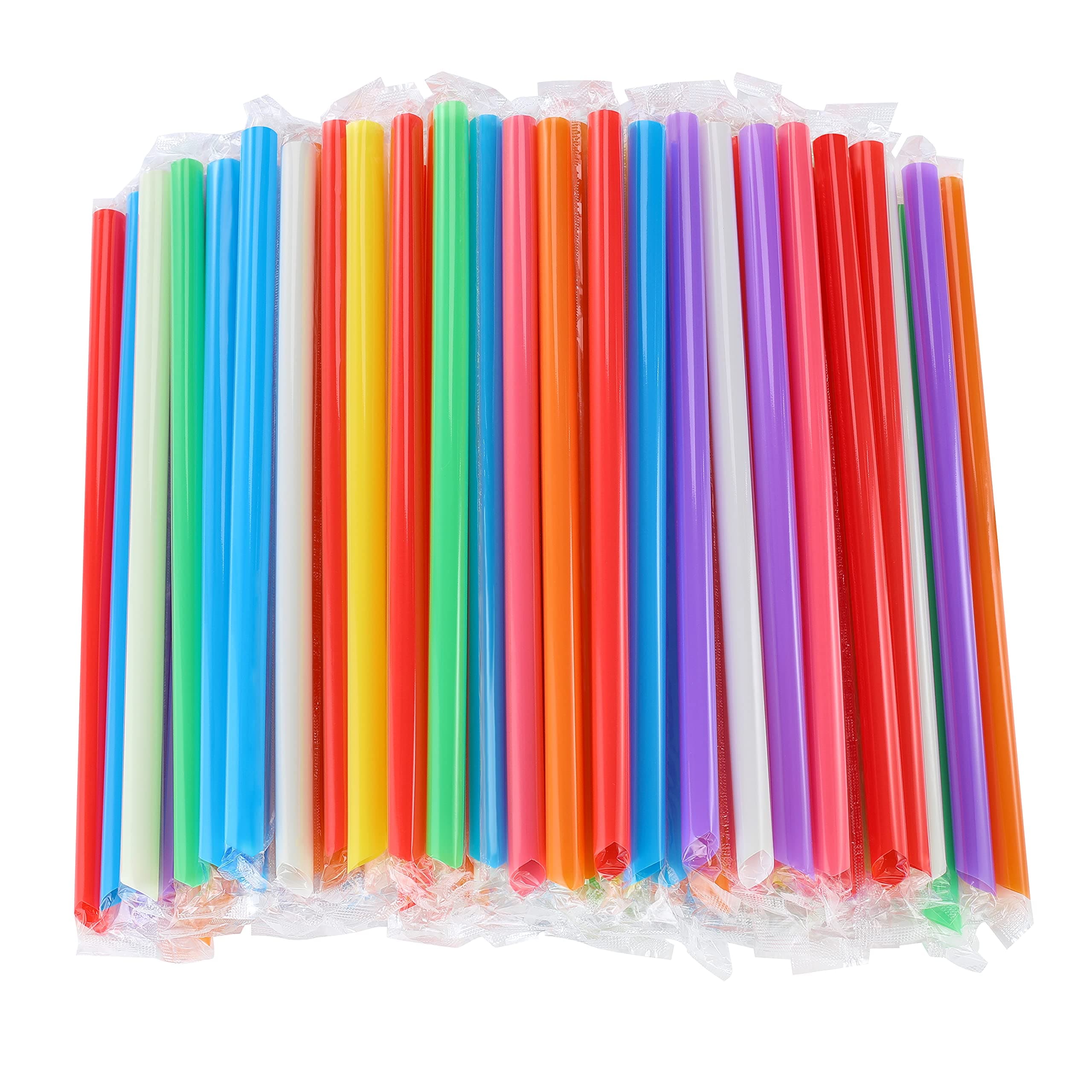 300 Pcs Multi Colors Jumbo Smoothie Boba Straws,Plastic Milkshake Disposable Wide-mouthed Large Individually Wrapped Straws(0.43" Wide X 9.45" Long) 300PCS(Individually Wrapped)