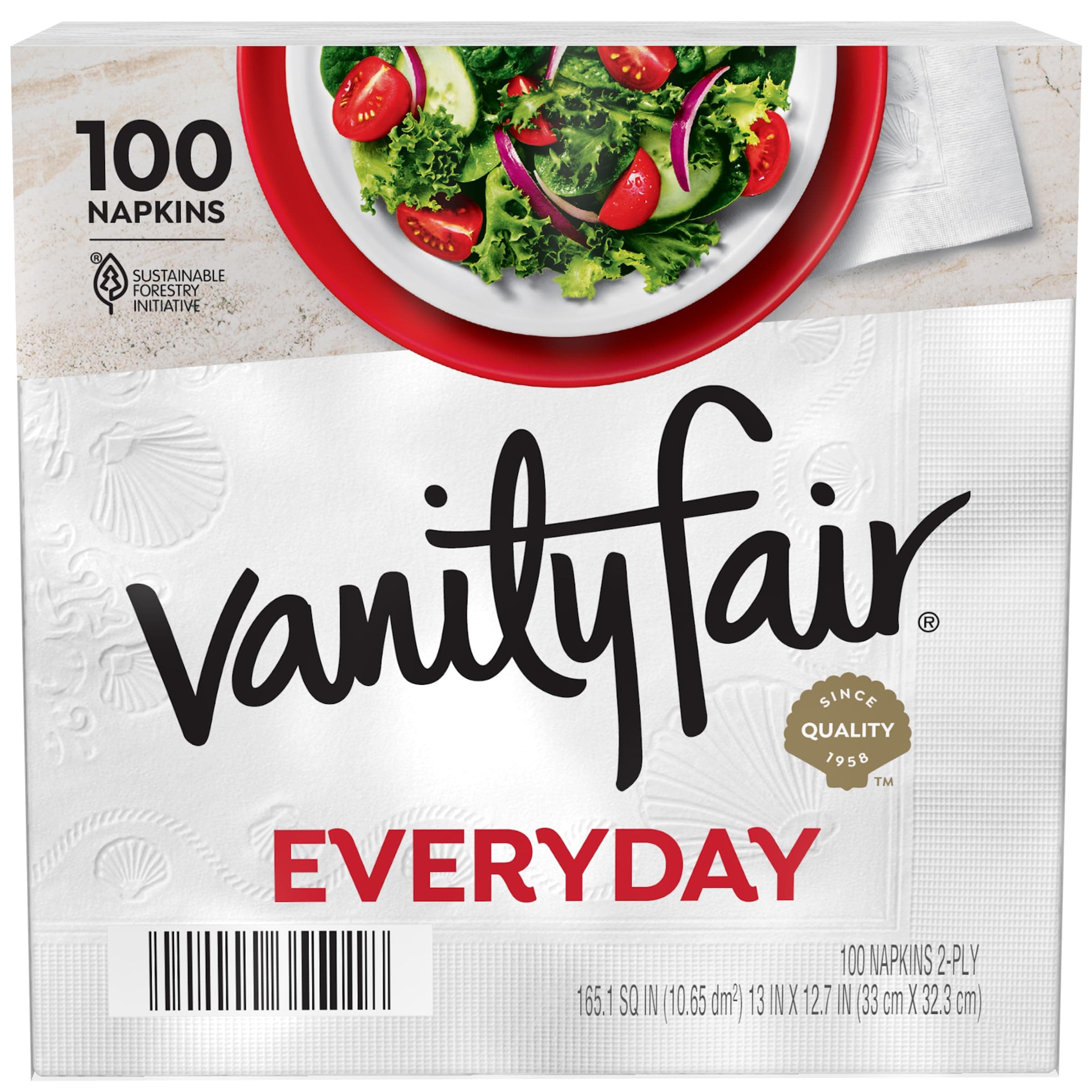 Vanity Fair Everyday Paper Napkins, 100 Count, Disposable Napkins Made Soft And Smooth For Everyday Meals 100 Count (Pack of 1)