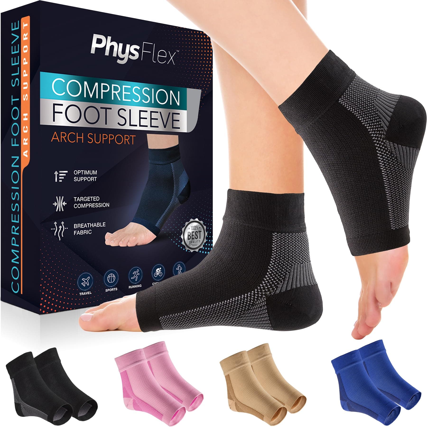 Compression Socks 20-30mmHg for Plantar Fasciitis, Achilles Tendonitis Relief (1 Pair) - Ankle Compression Sleeve for Heel Spurs, Foot Swelling & Fatigue - Arch Support Brace for Everyday Use Black Medium