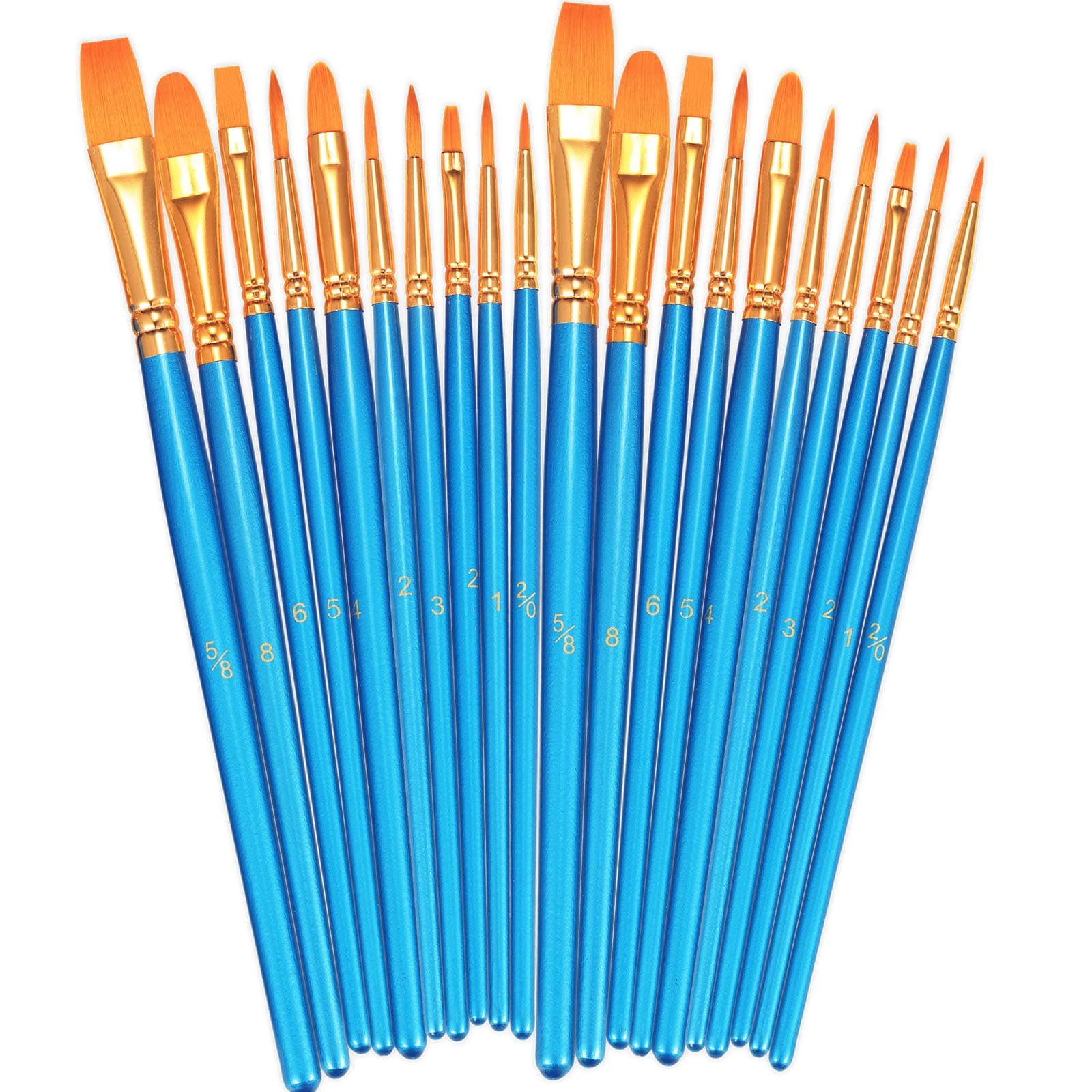 BOSOBO Paint Brushes Set, 2 Pack 20 Pcs Round-Pointed Tip Nylon Hair Artist Acrylic Paint Brushes for Acrylic Painting Oil Watercolor, Face Nail Art, Canvas, Miniature Detailing & Rock Painting, Blue Blue 2 Pack