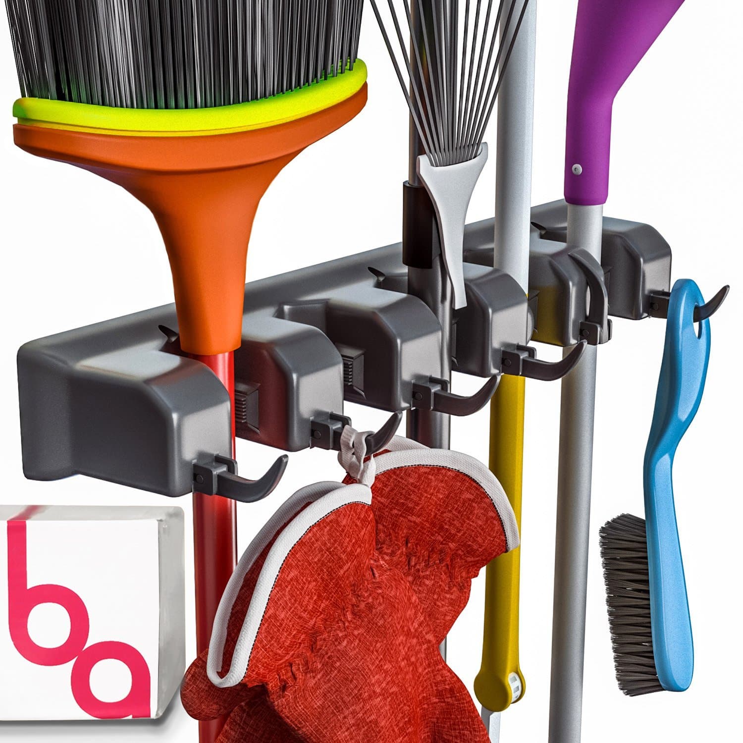 EXTRA GRIP Mop & Broom Holder Wall Mount - Wall Hanging Garden Tool & Utility Closet Organizer, Mop & Broom Hook, Broom Hanger Wall Mount, Mop Broom Organizer, Wall Mounted Broom Rack Mop Storage 1 Pack Black